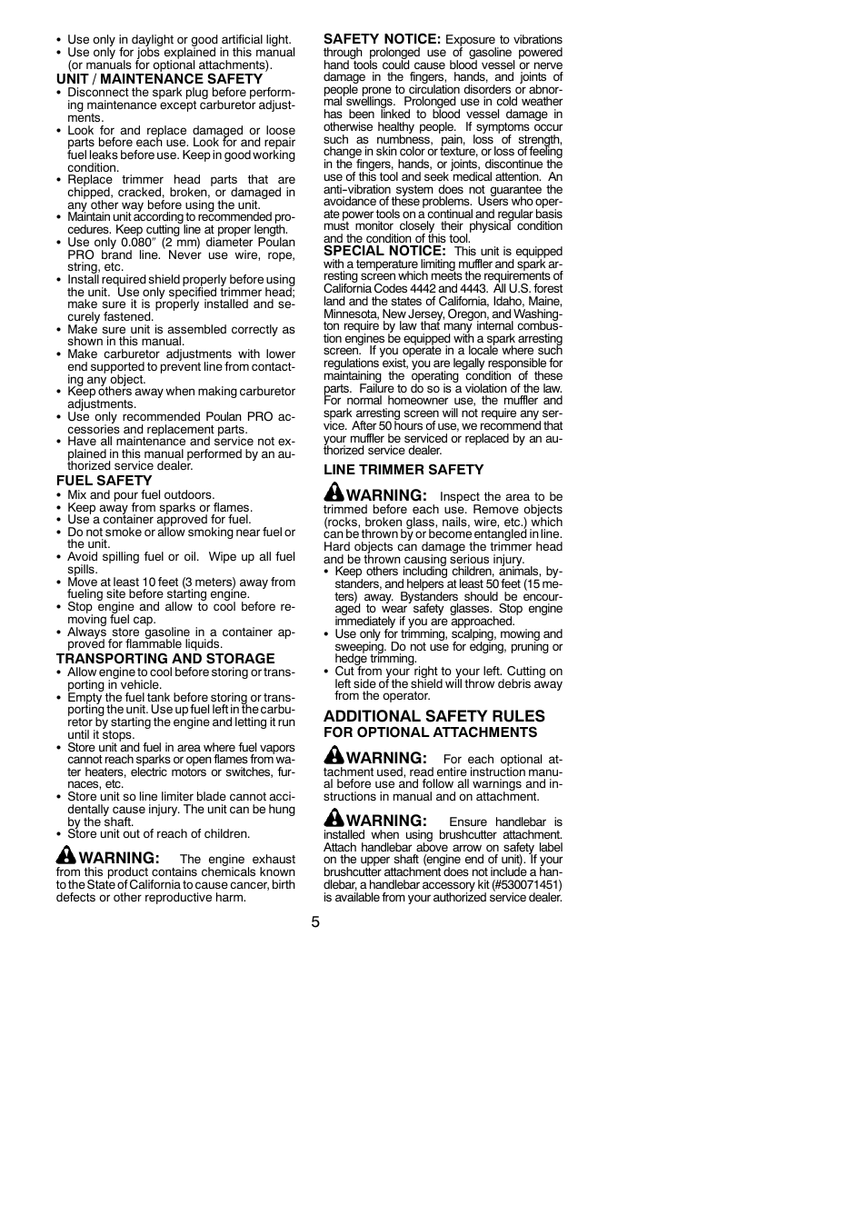 Warning, Additional safety rules | Poulan 952711943 User Manual | Page 5 / 19