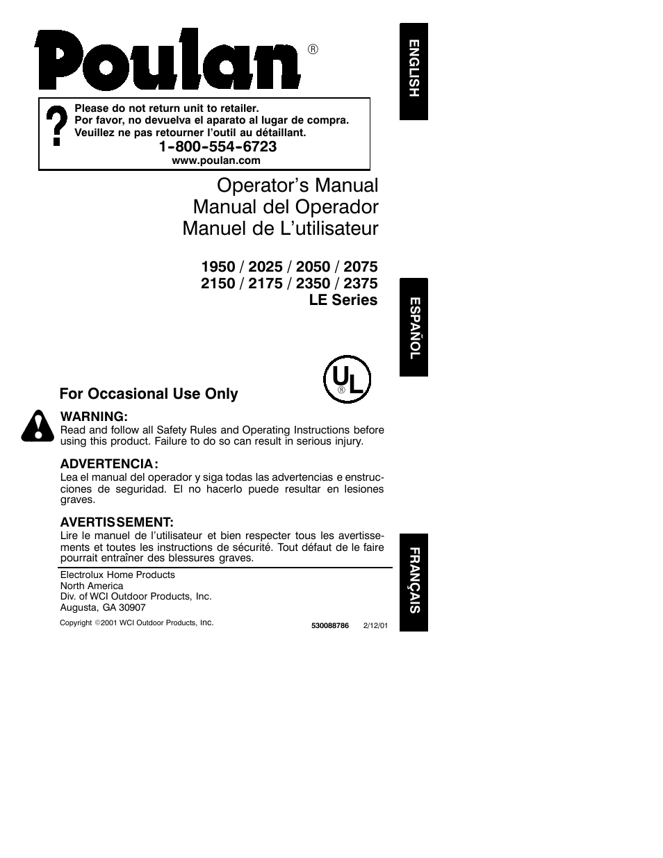 Poulan 2050 User Manual | 16 pages