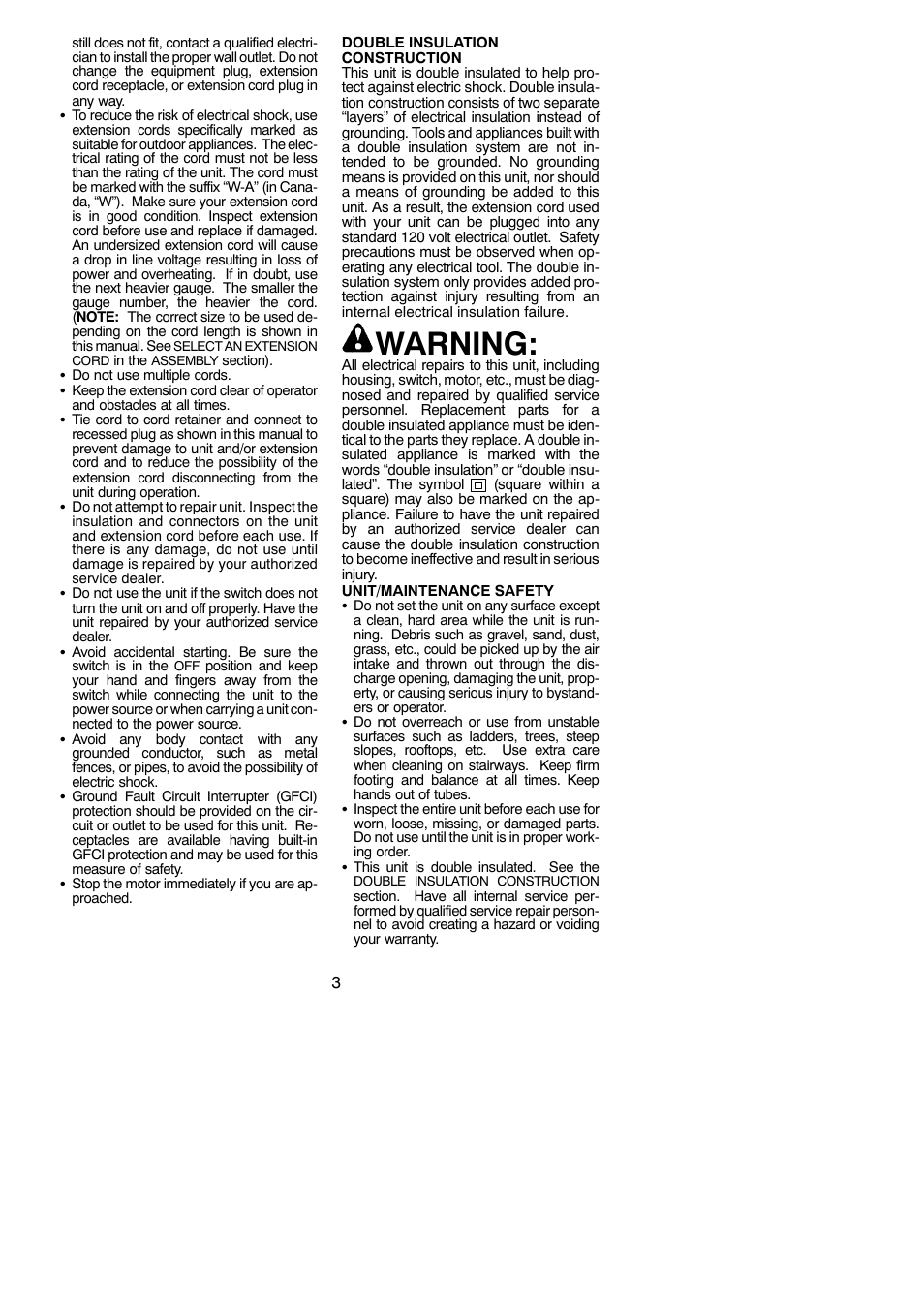 Warning | Poulan EBV 215 User Manual | Page 3 / 10