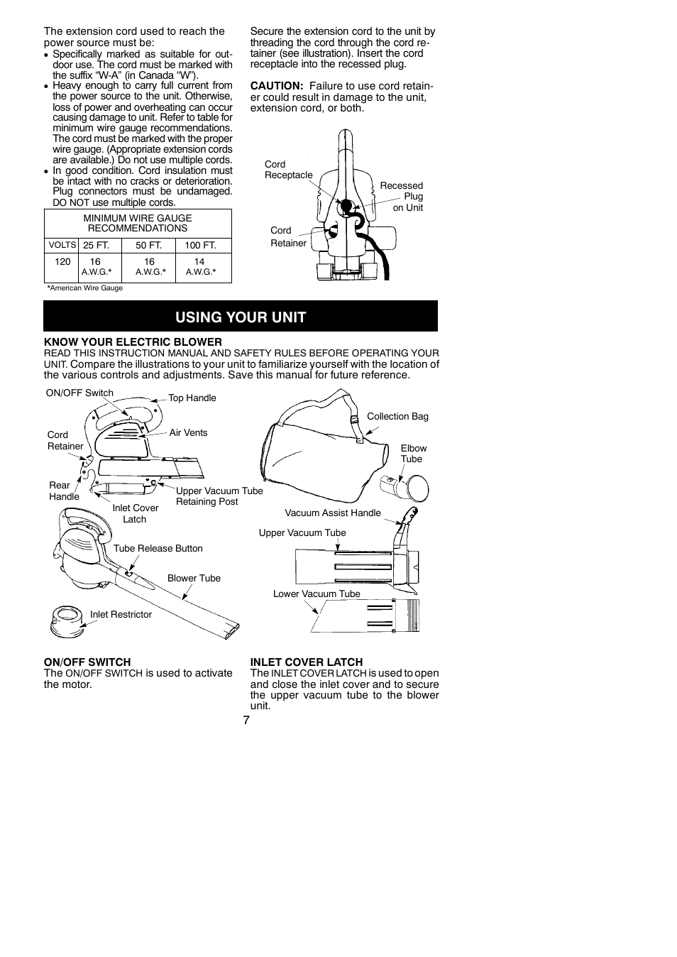 Using your unit | Poulan EBV 215 User Manual | Page 7 / 10