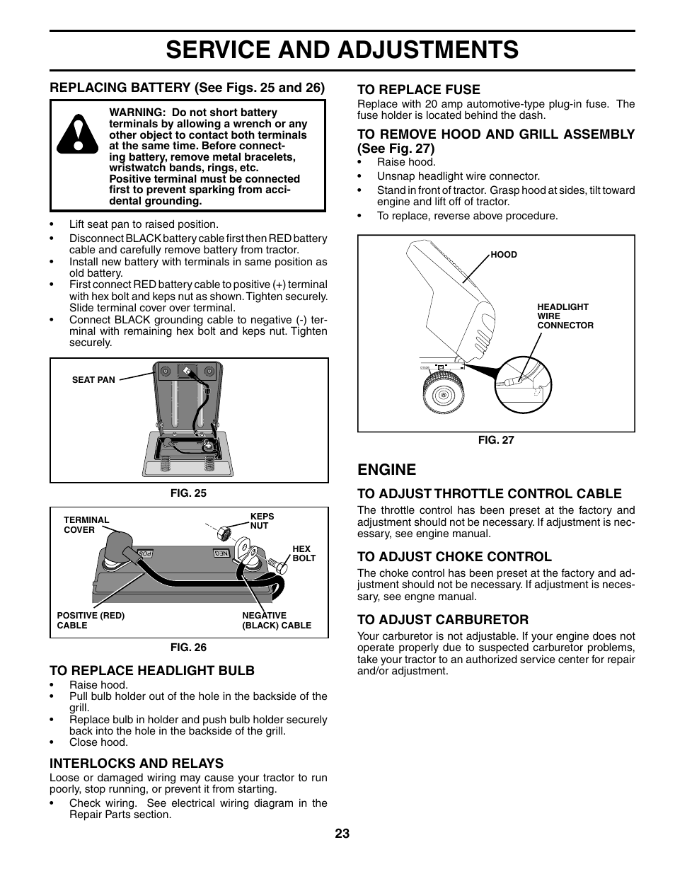 Service and adjustments, Engine | Poulan 195620 User Manual | Page 23 / 30
