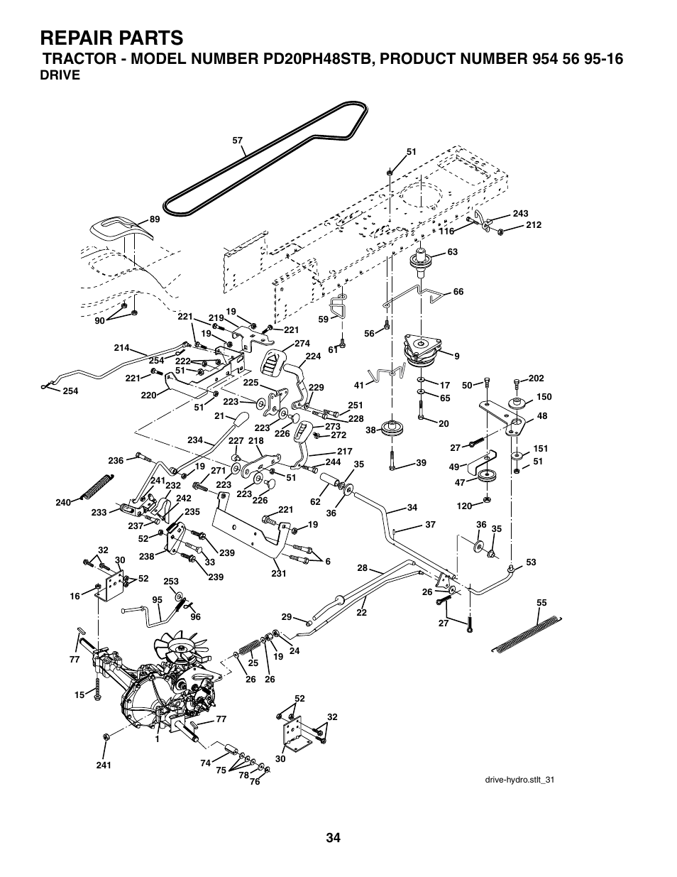 Repair parts, Drive | Poulan 186666 User Manual | Page 34 / 48