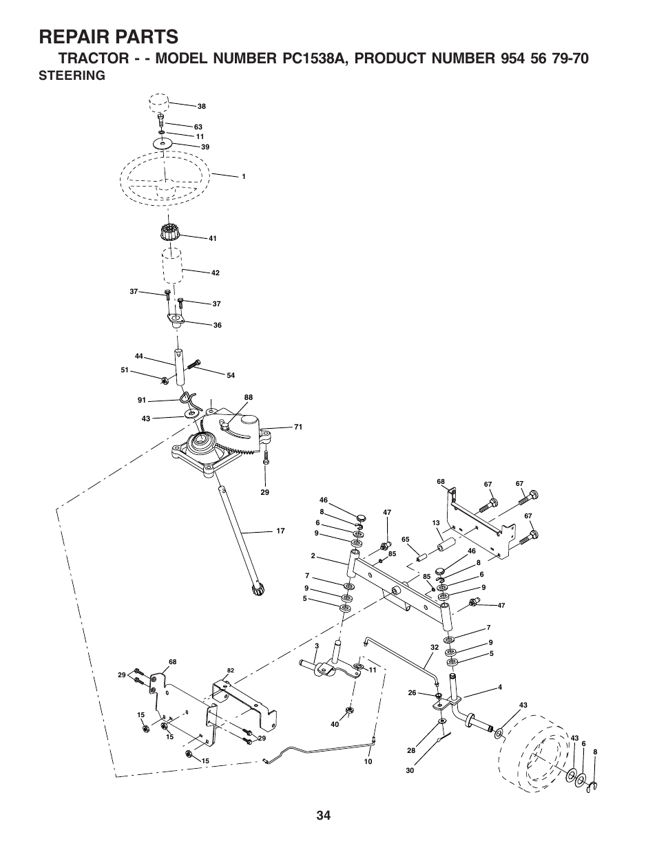 Repair parts, Steering | Poulan 181223 User Manual | Page 34 / 48