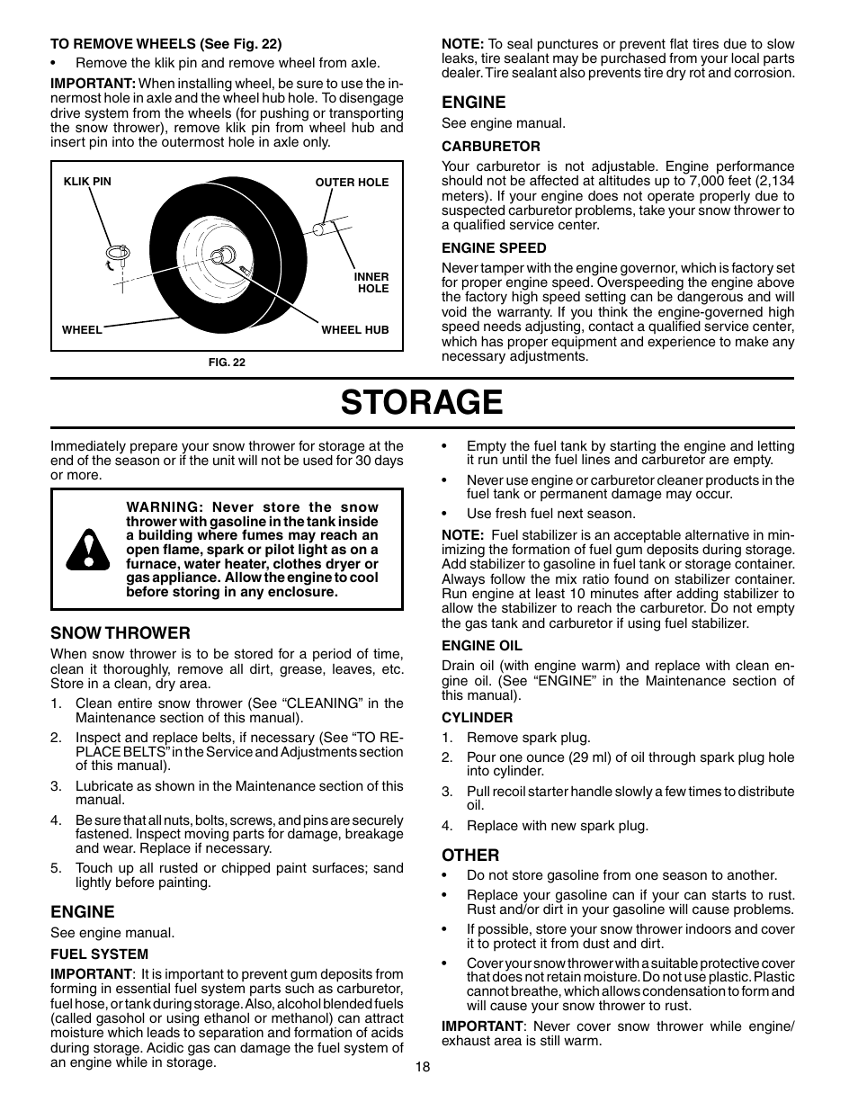 Storage | Poulan 192030 User Manual | Page 18 / 20
