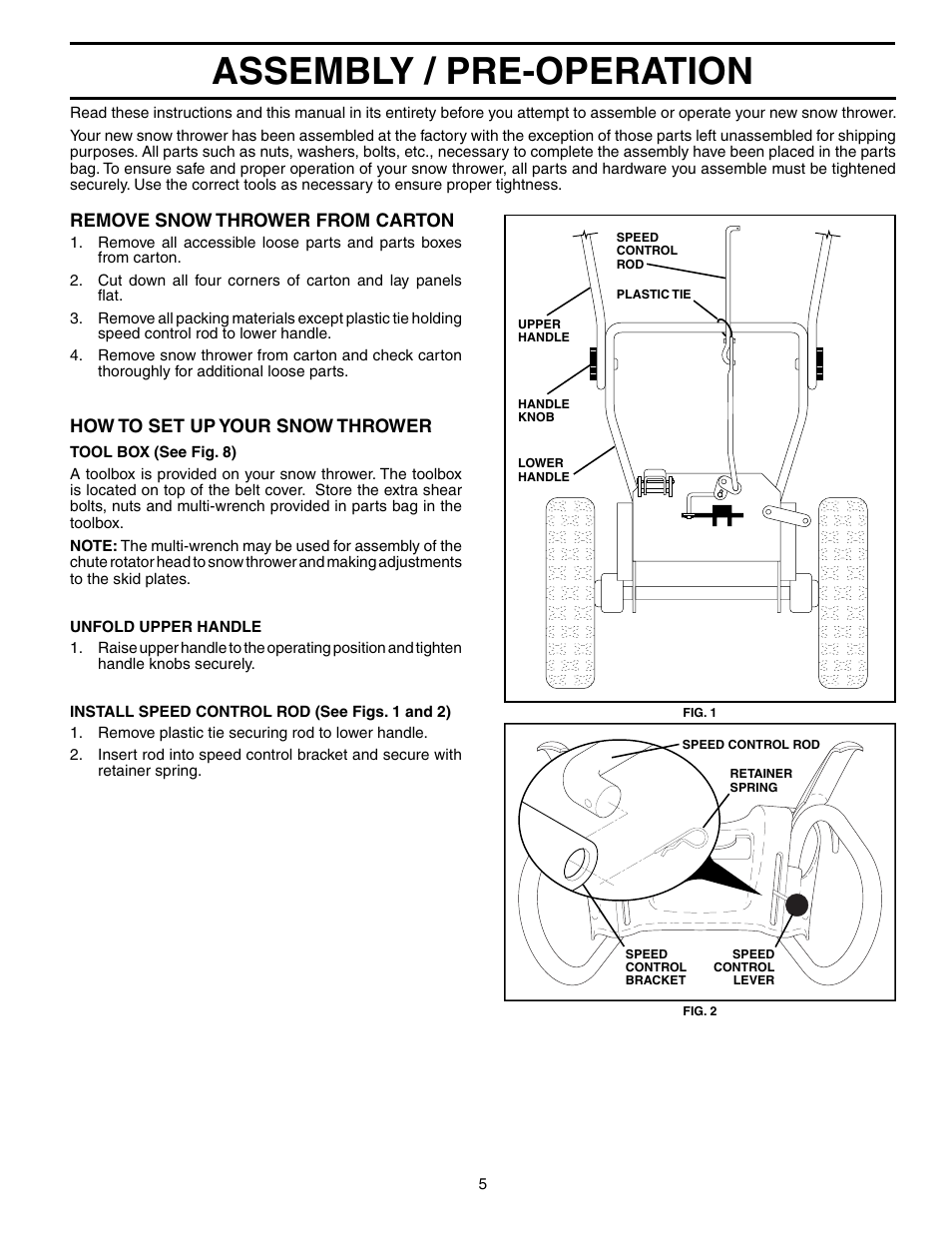 Assembly / pre-operation | Poulan 192030 User Manual | Page 5 / 20