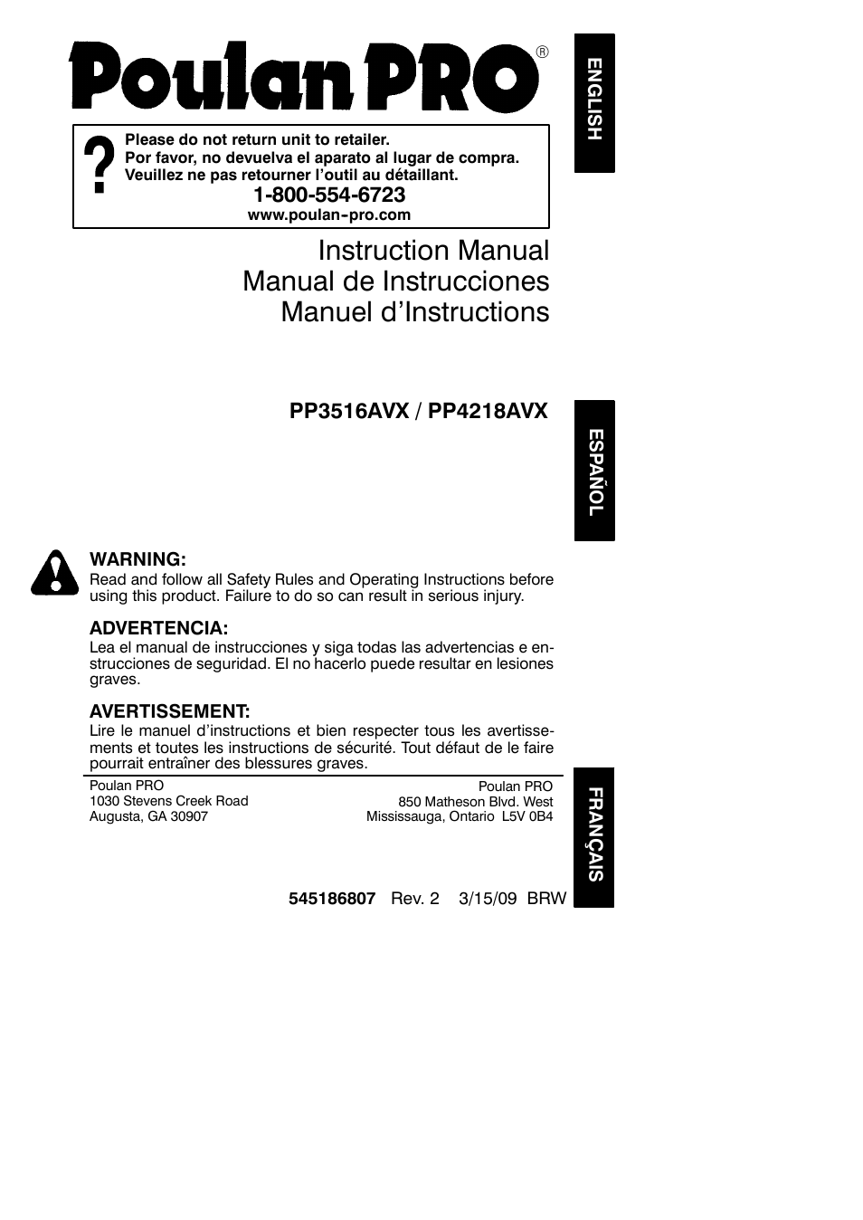 Poulan Pro PP3516AVX User Manual | 21 pages