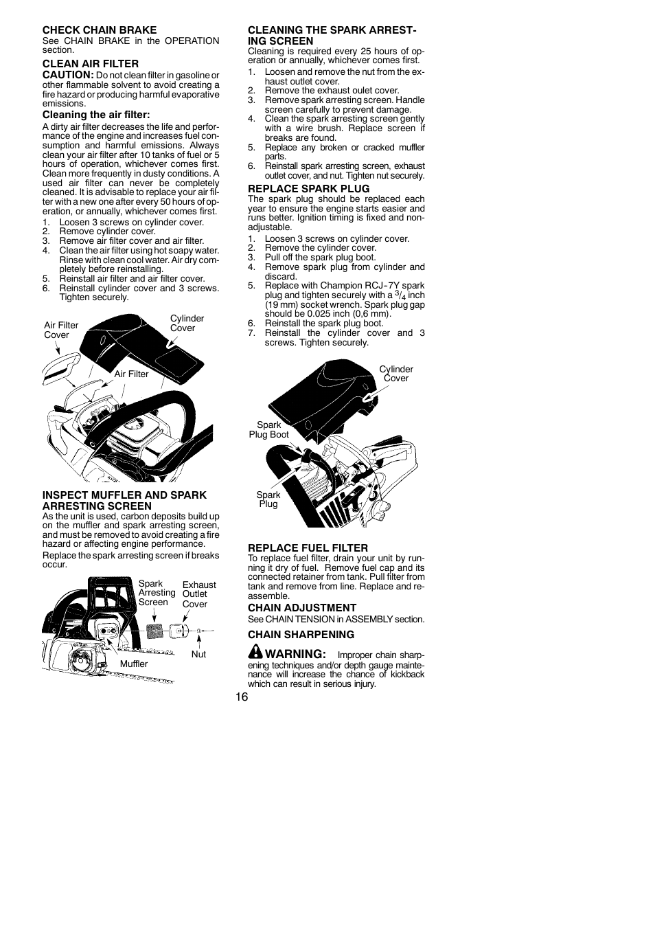 Warning | Poulan Pro PP3516AVX User Manual | Page 16 / 21