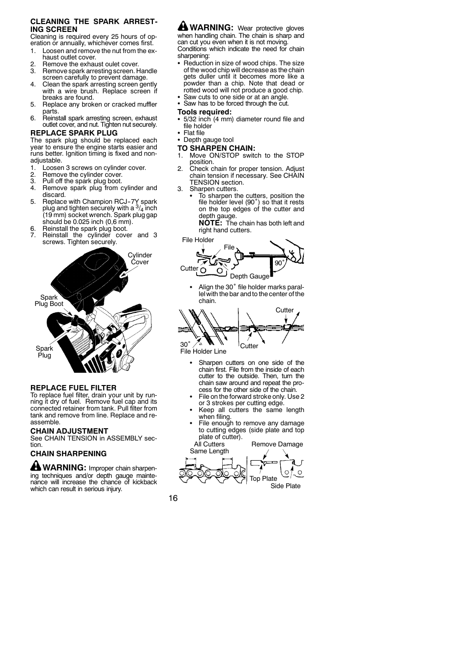 Warning | Poulan 115156526 User Manual | Page 16 / 21