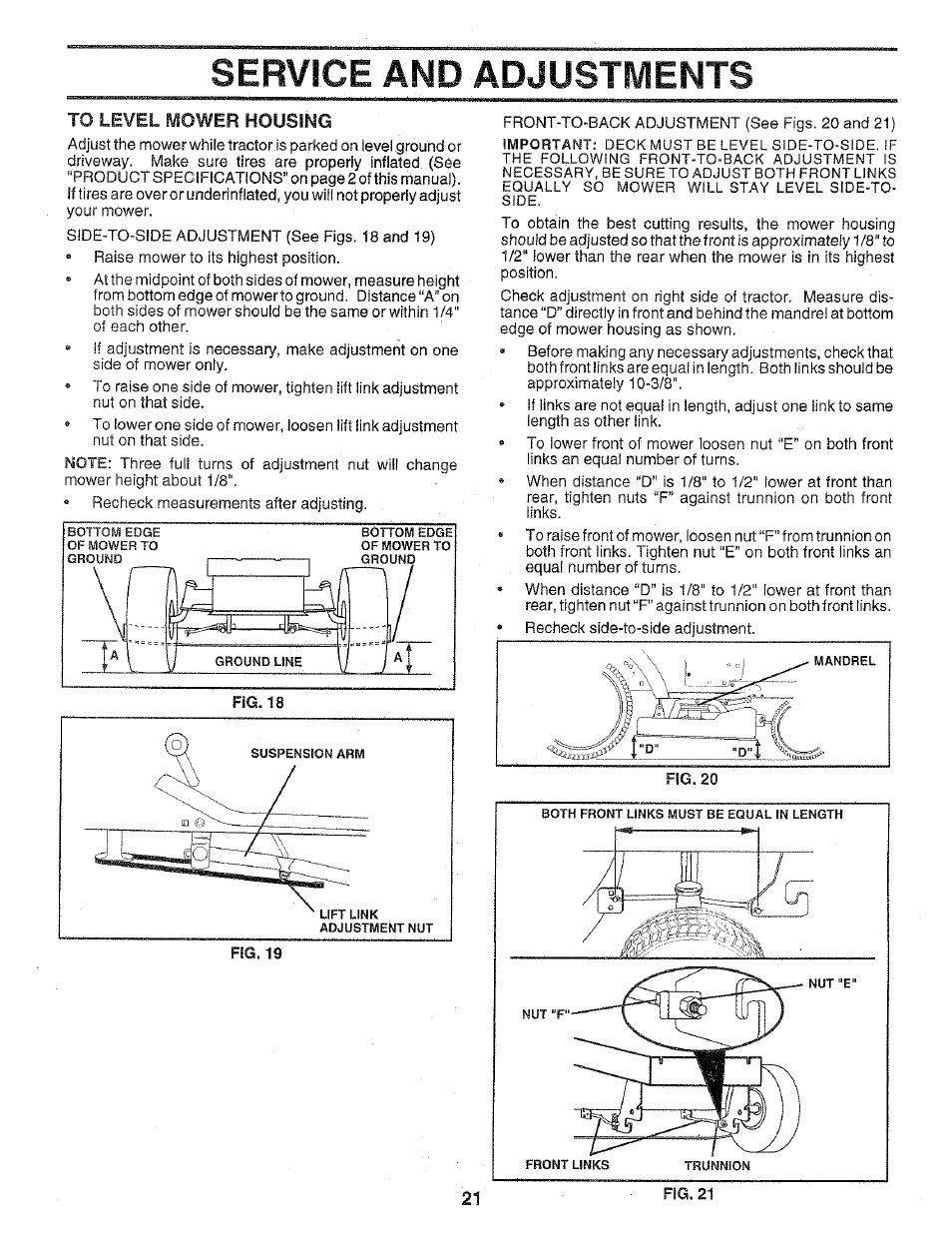 To level h^ower housing, Service and adjustments | Poulan 159699 User Manual | Page 21 / 46