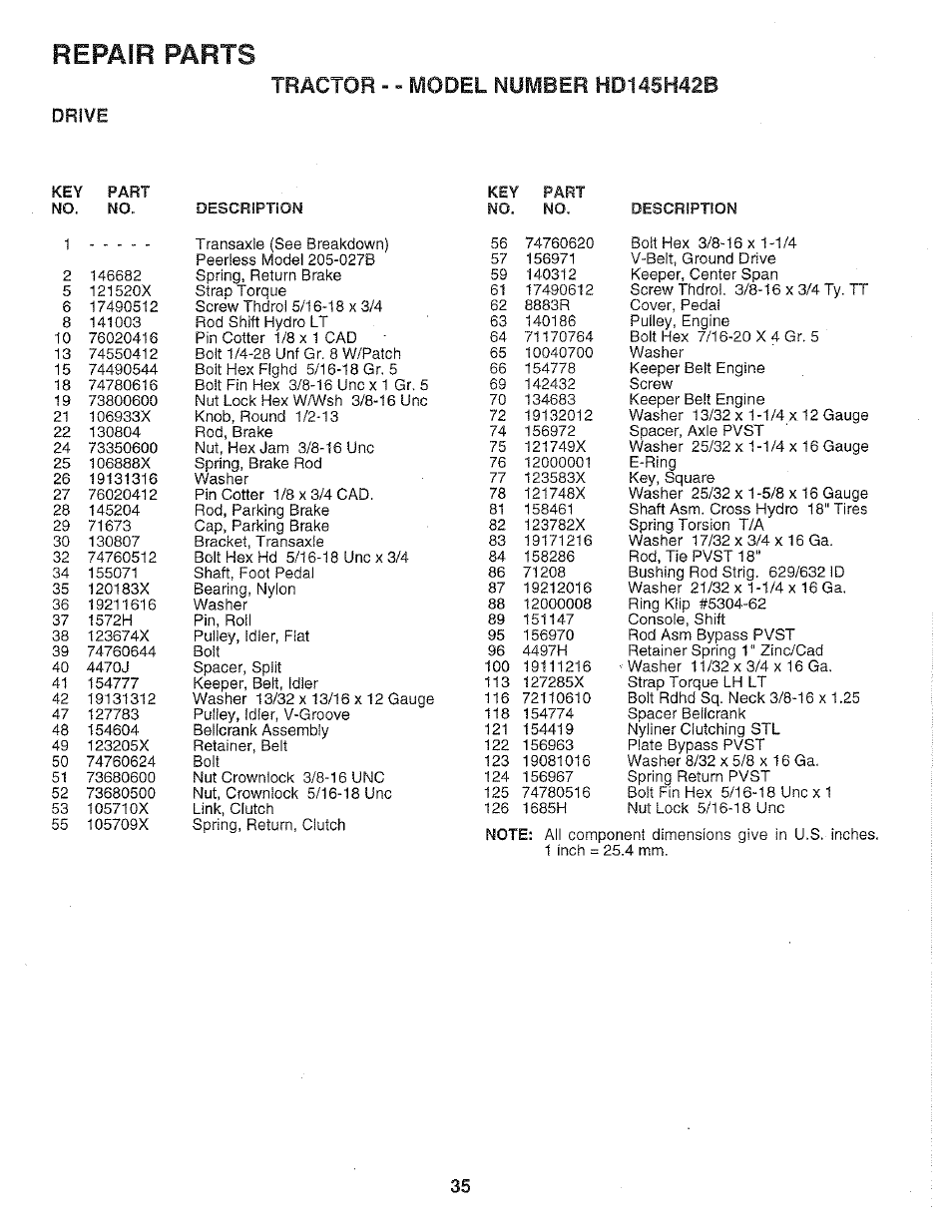 Drive, Repair parts | Poulan 159699 User Manual | Page 35 / 46