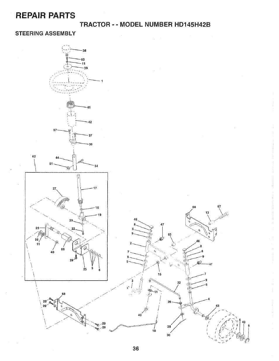 Repair parts, Steering assembly | Poulan 159699 User Manual | Page 36 / 46