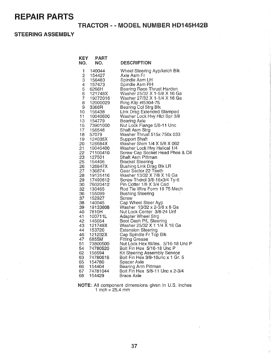 Steering assembly, Repair parts | Poulan 159699 User Manual | Page 37 / 46