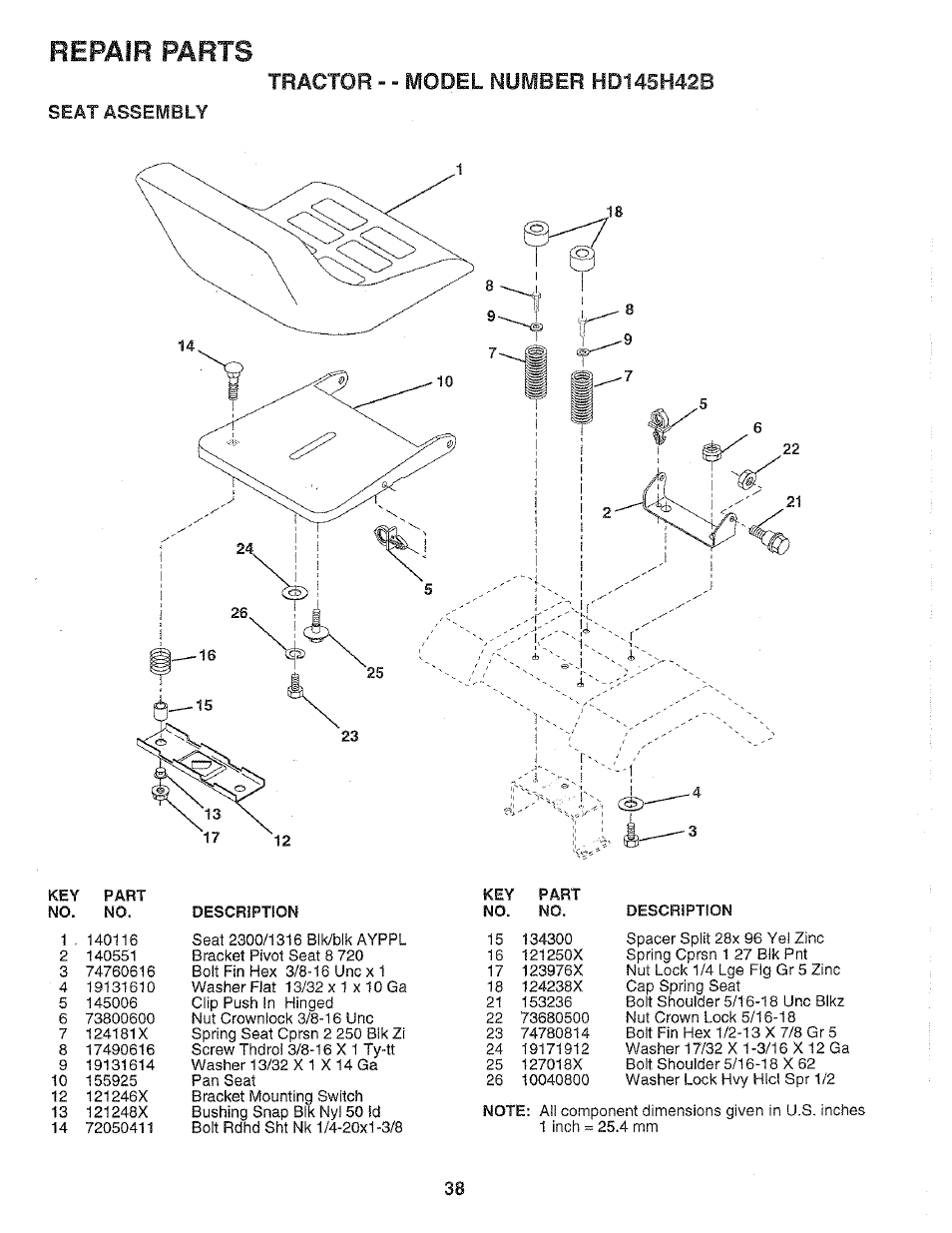 Seat assembly, Repair parts, Seat | Poulan 159699 User Manual | Page 38 / 46