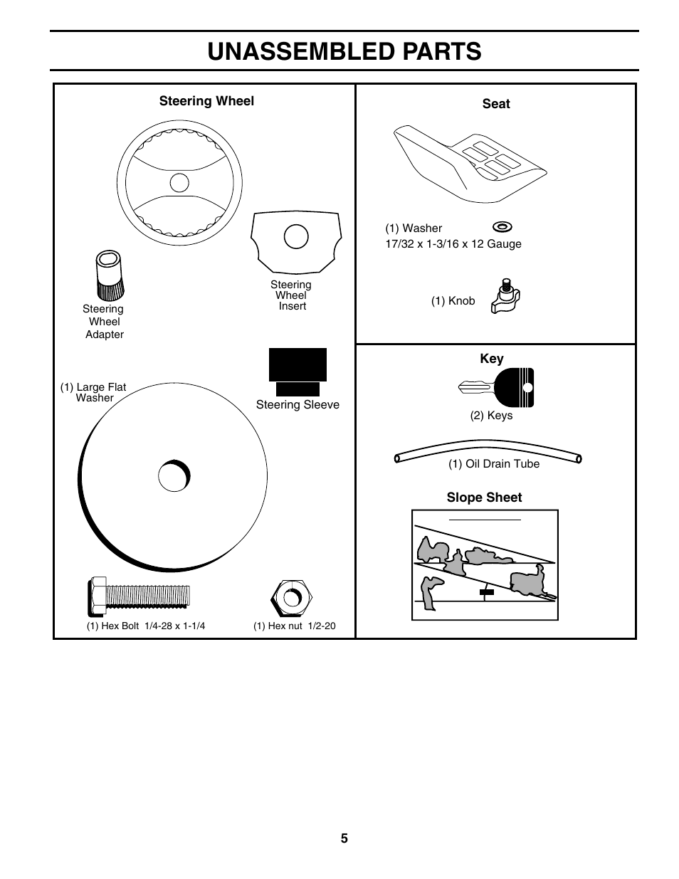 Unassembled parts | Poulan 195018 User Manual | Page 5 / 30