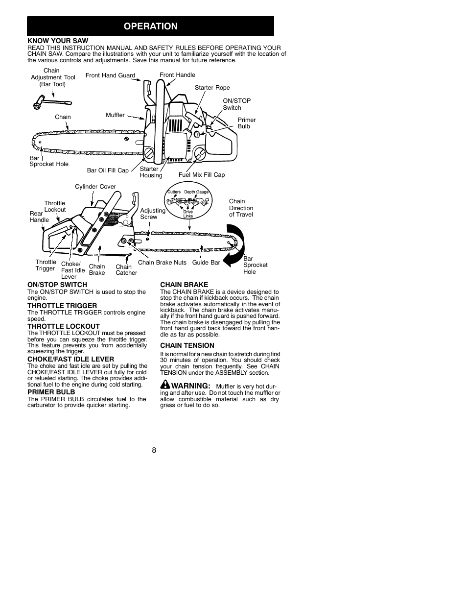Operation | Poulan 530088312 User Manual | Page 8 / 17