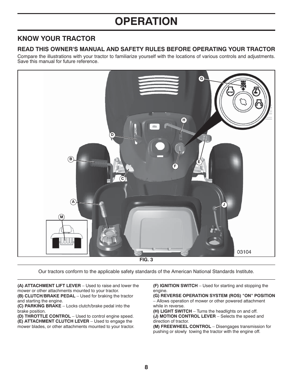 Operation, Know your tractor | Poulan 403320 User Manual | Page 8 / 32
