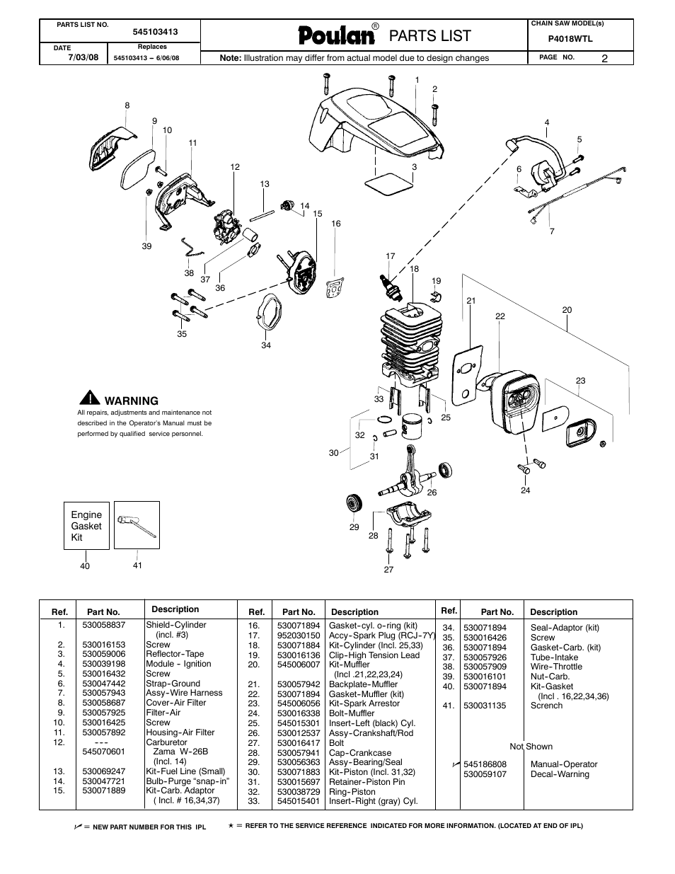 Paramount parts list, Weed eater parts list, Poulan parts list | Parts list | Poulan 545103413 User Manual | Page 2 / 2