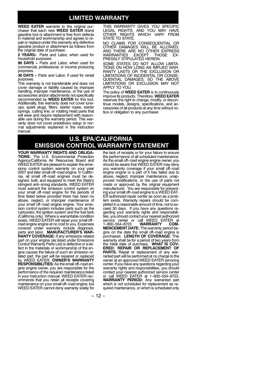 Limited warranty | Poulan BV1650 User Manual | Page 12 / 13