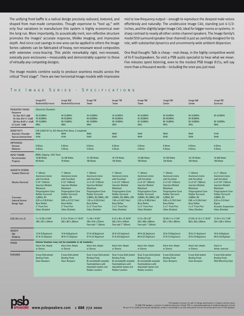 PSB Speakers Image Series User Manual | Page 2 / 2