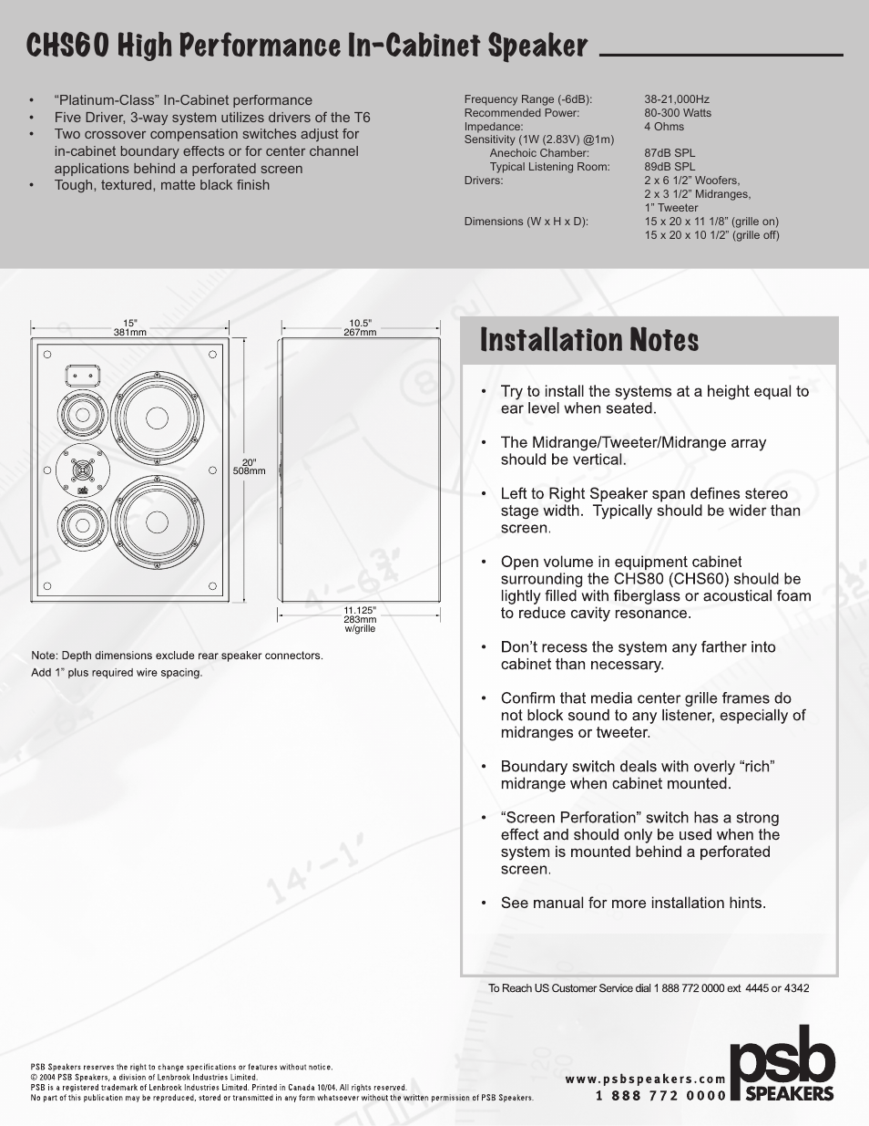 PSB Speakers CHS60 User Manual | Page 2 / 2