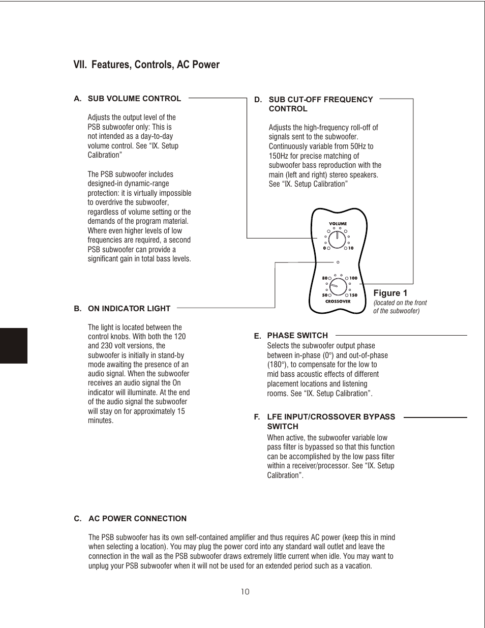 Vii. features, controls, ac power | PSB Speakers CHS212 User Manual | Page 10 / 52