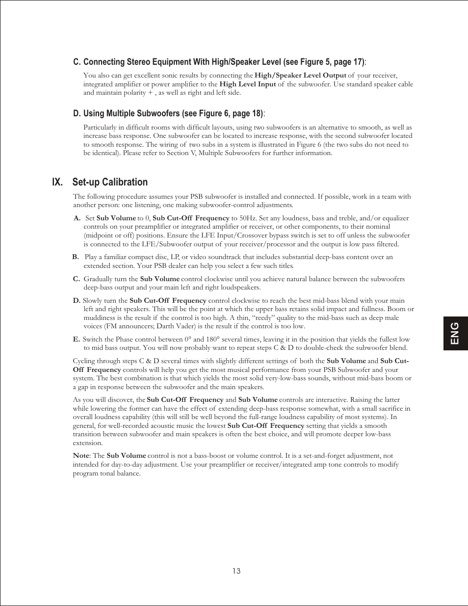 Ix. set-up calibration | PSB Speakers CHS212 User Manual | Page 13 / 52