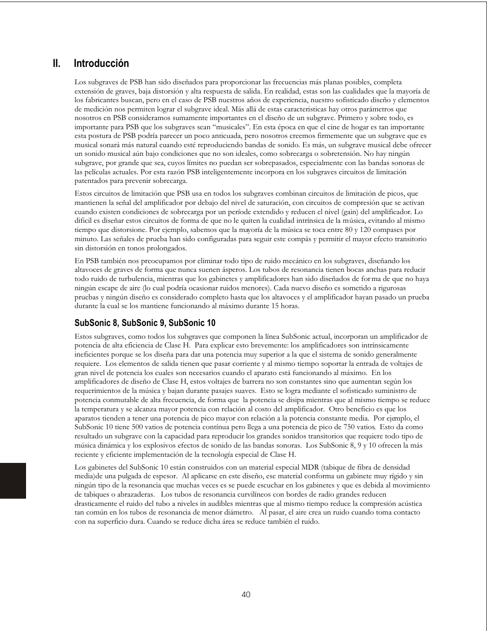 Ii. introducción | PSB Speakers CHS212 User Manual | Page 40 / 52