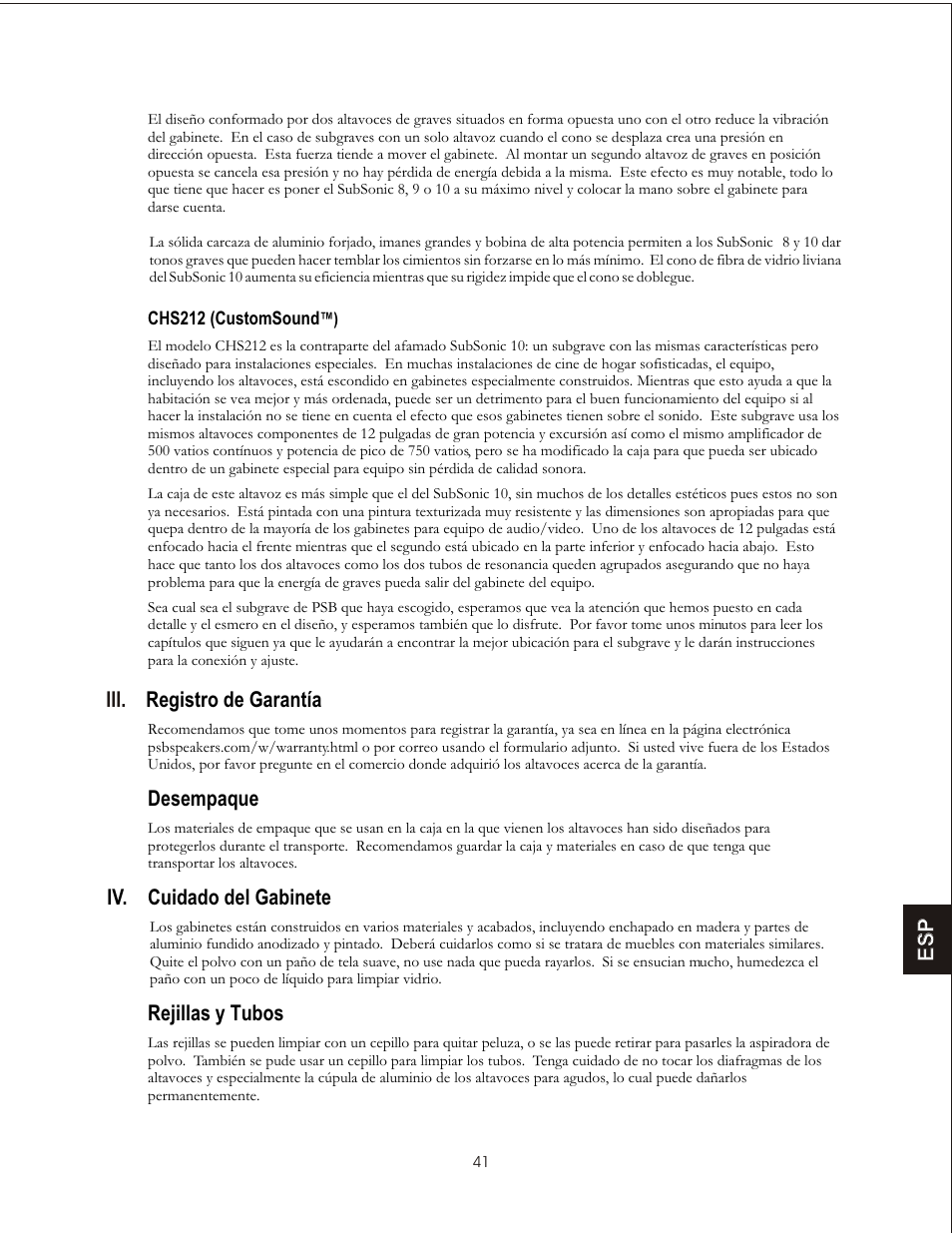 PSB Speakers CHS212 User Manual | Page 41 / 52