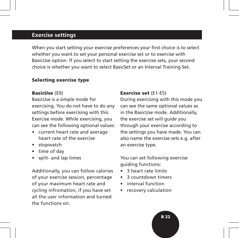 Exercise settings | POLAR S720i User Manual | Page 24 / 122