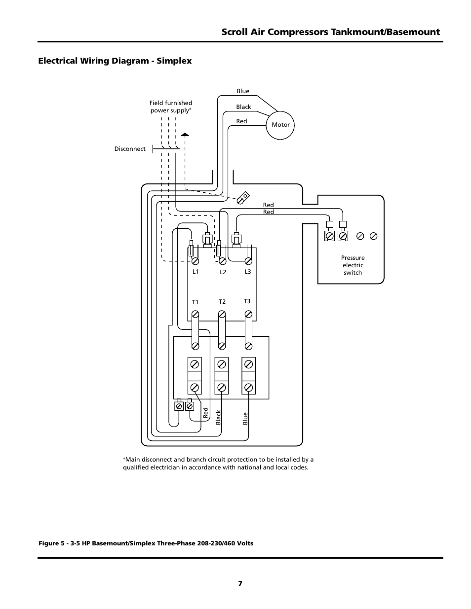 Scroll air compressors tankmount/basemount, Electrical wiring diagram - simplex | Powerex SBS1517 User Manual | Page 7 / 20