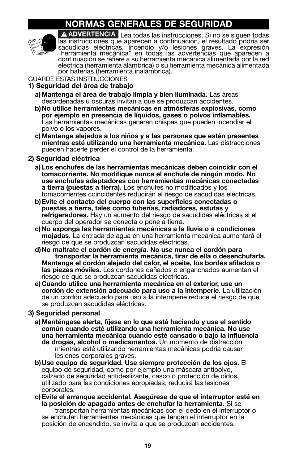Normas generales de seguridad | Porter-Cable 100 User Manual | Page 19 / 44