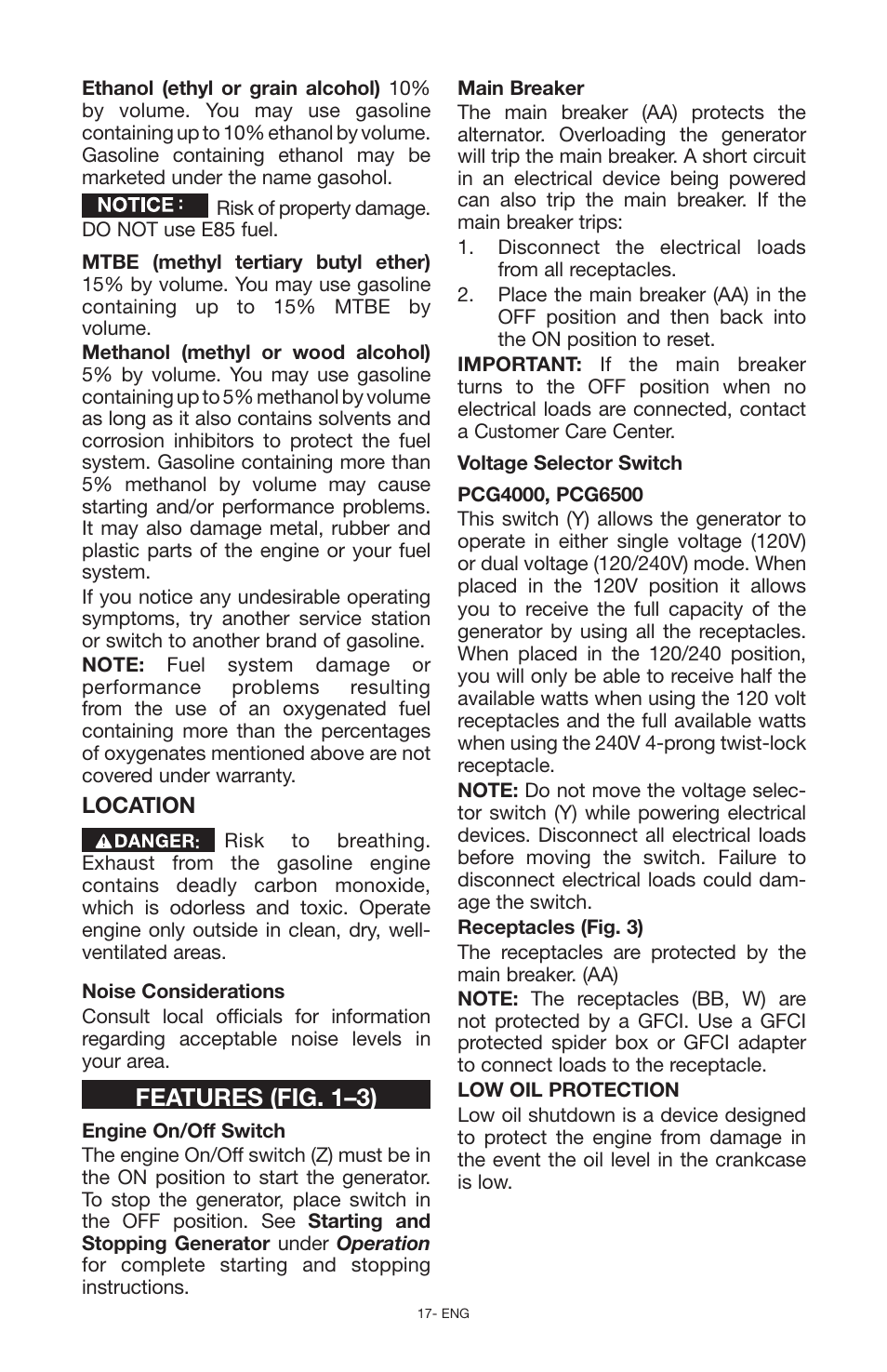 Features (fig. 1–3) | Porter-Cable PCG6500 User Manual | Page 17 / 112