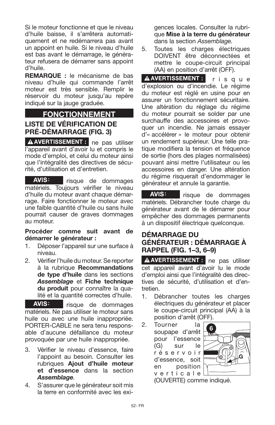 Fonctionnement | Porter-Cable PCG6500 User Manual | Page 52 / 112