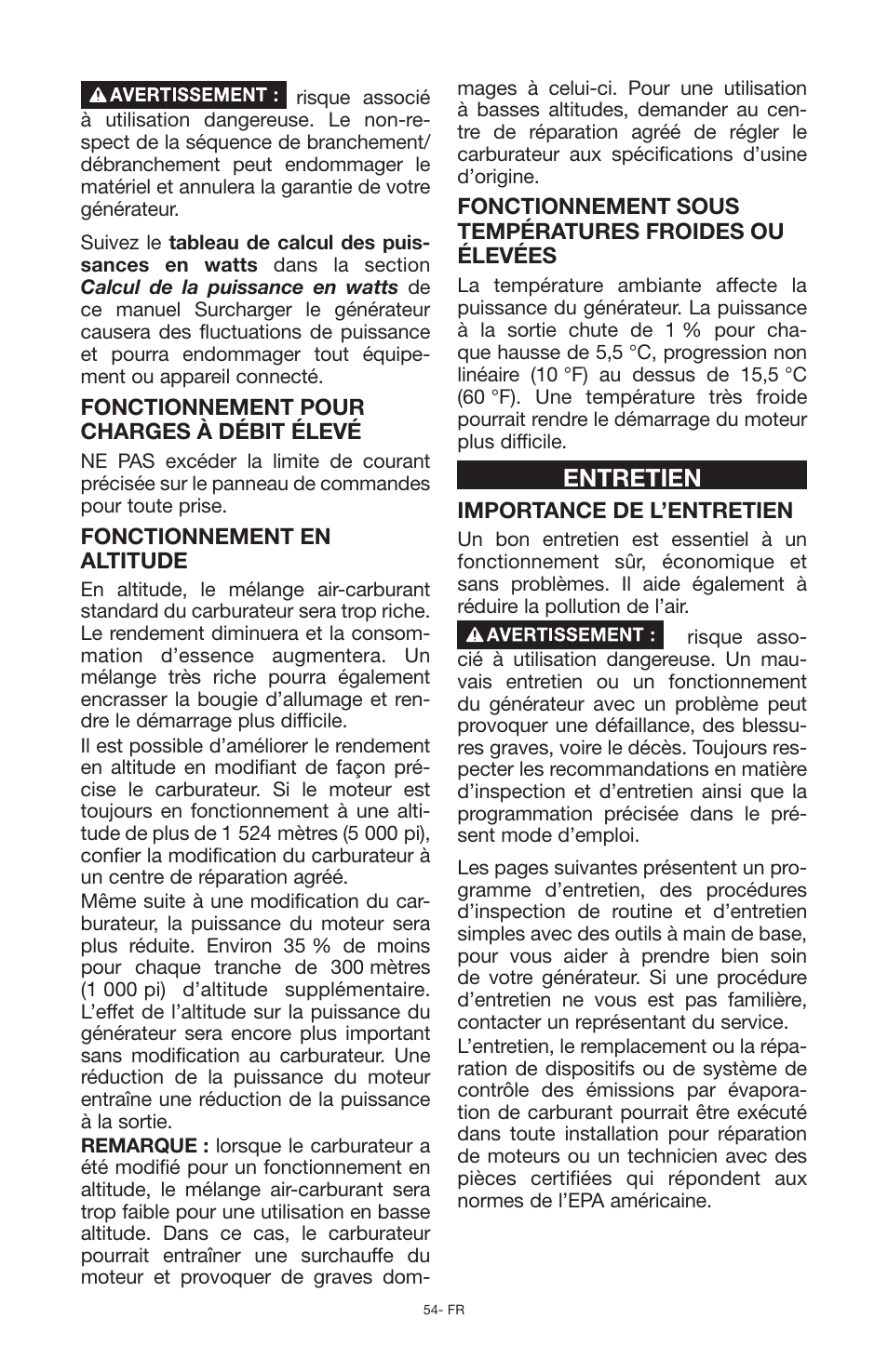 Entretien | Porter-Cable PCG6500 User Manual | Page 54 / 112
