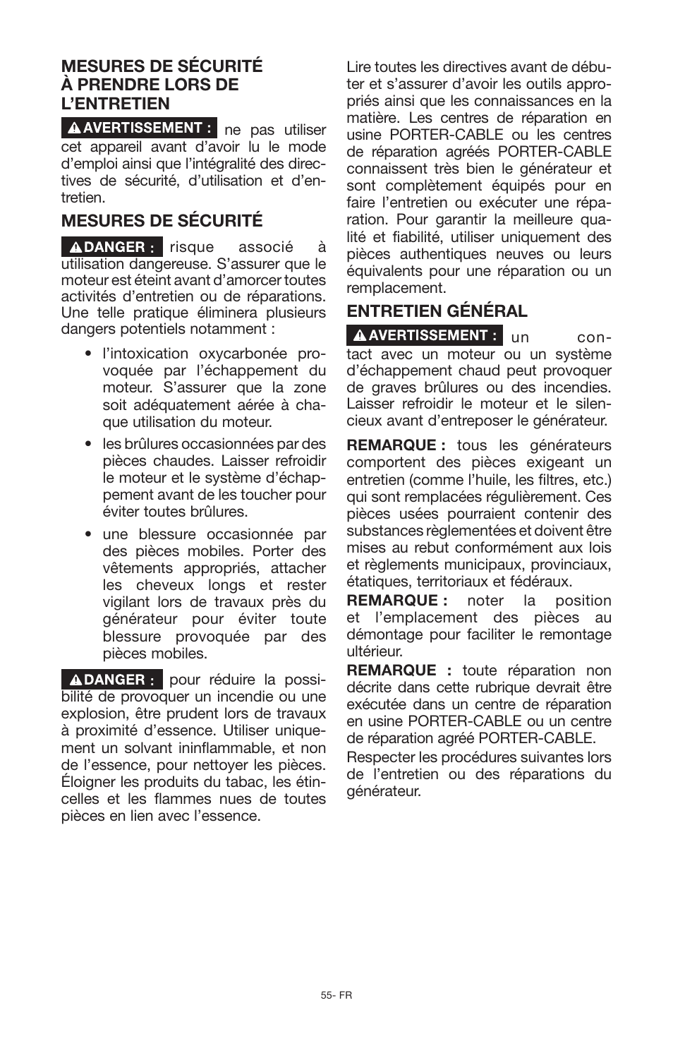 Porter-Cable PCG6500 User Manual | Page 55 / 112