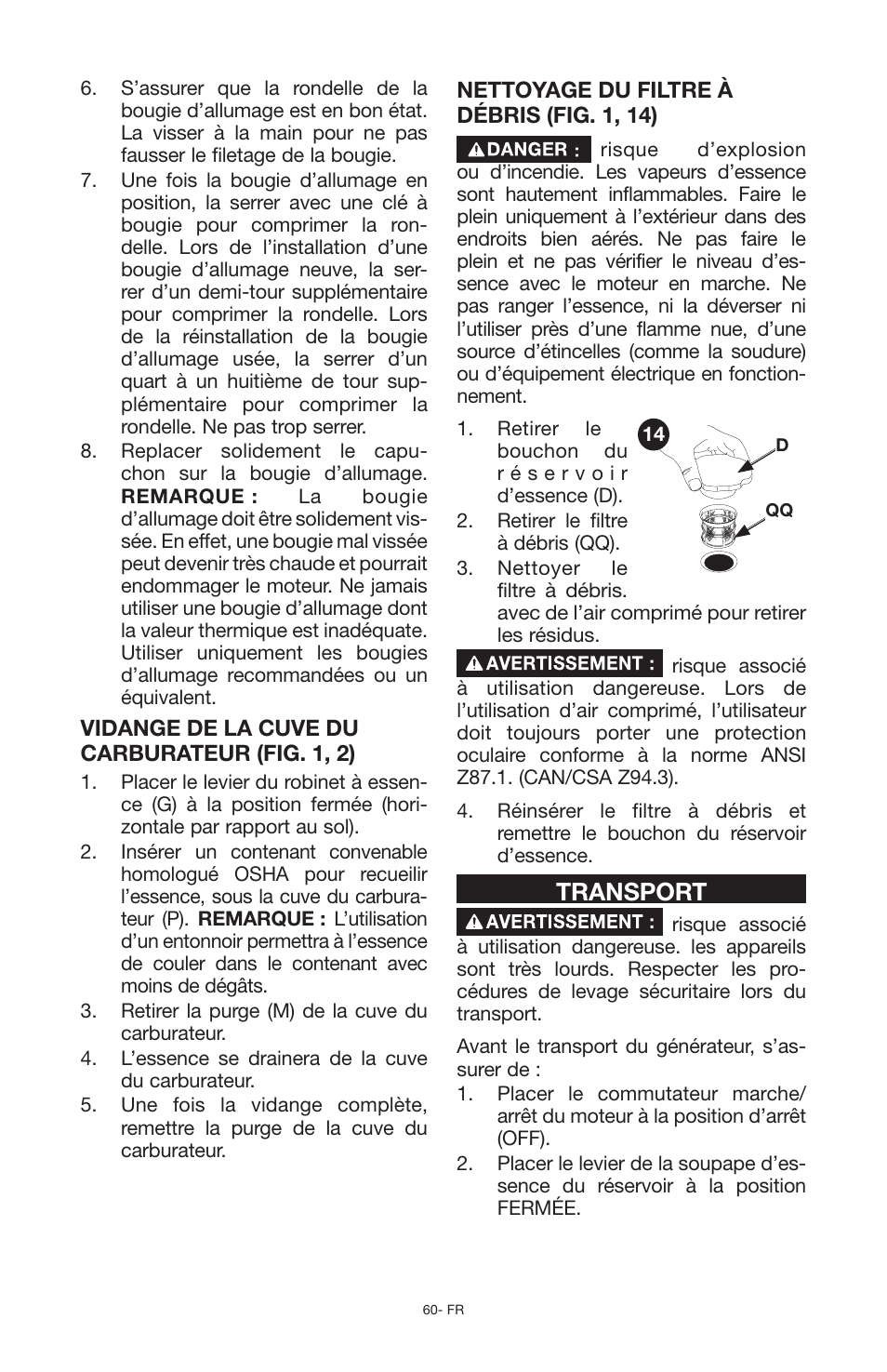 Transport | Porter-Cable PCG6500 User Manual | Page 60 / 112