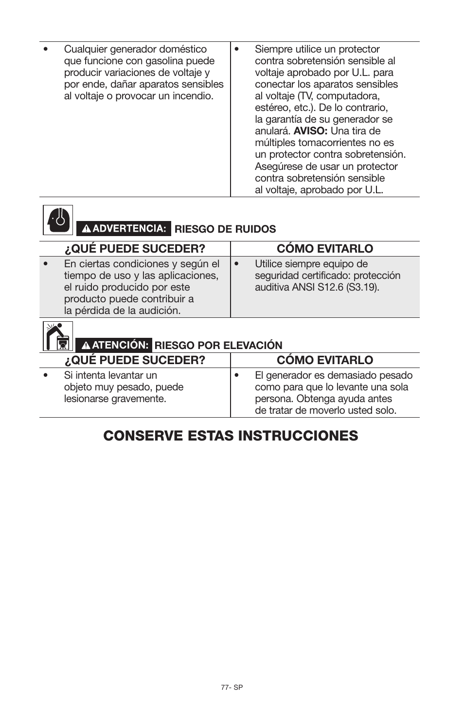Conserve estas instrucciones | Porter-Cable PCG6500 User Manual | Page 77 / 112