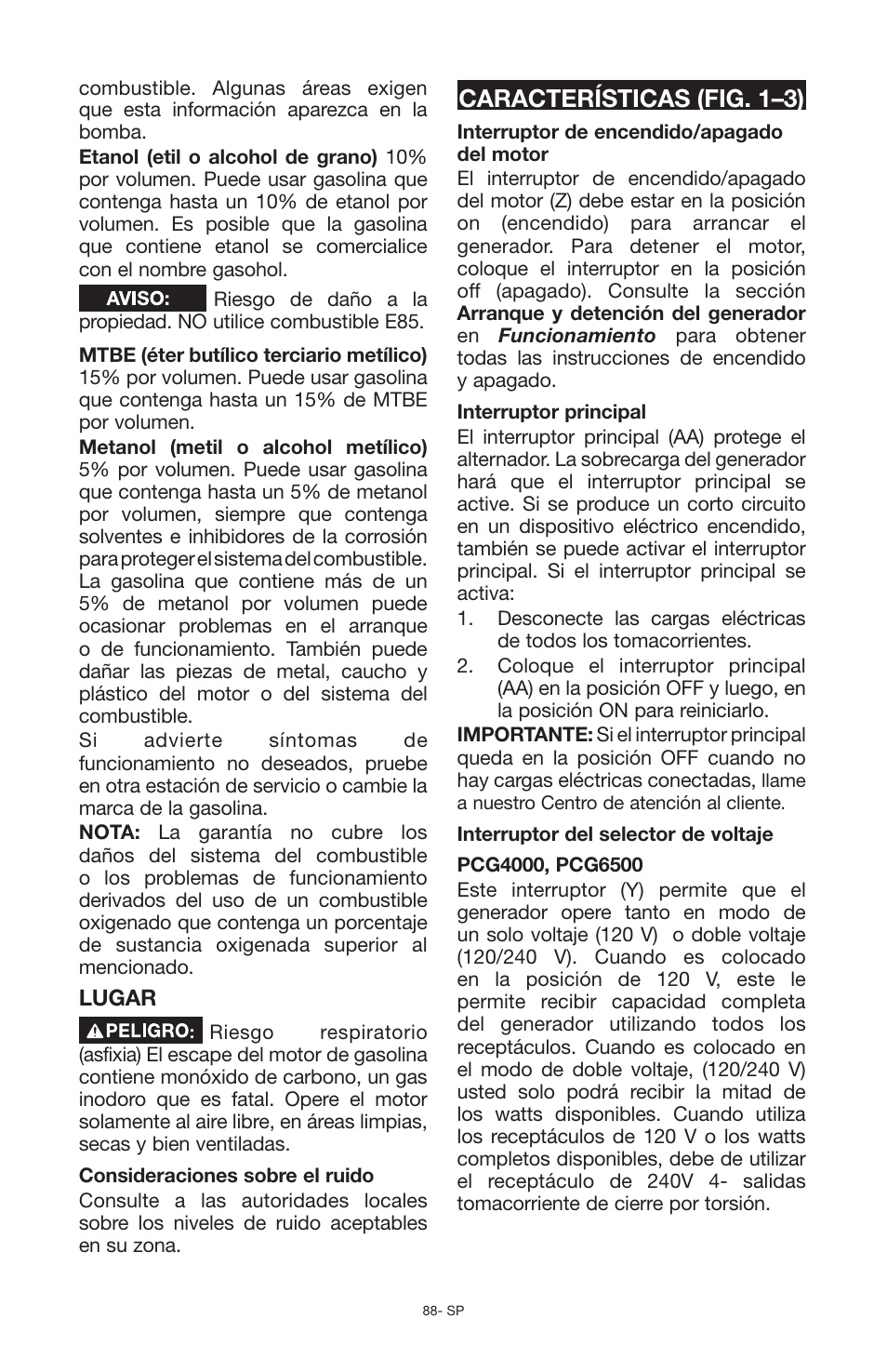 Características (fig. 1–3) | Porter-Cable PCG6500 User Manual | Page 88 / 112