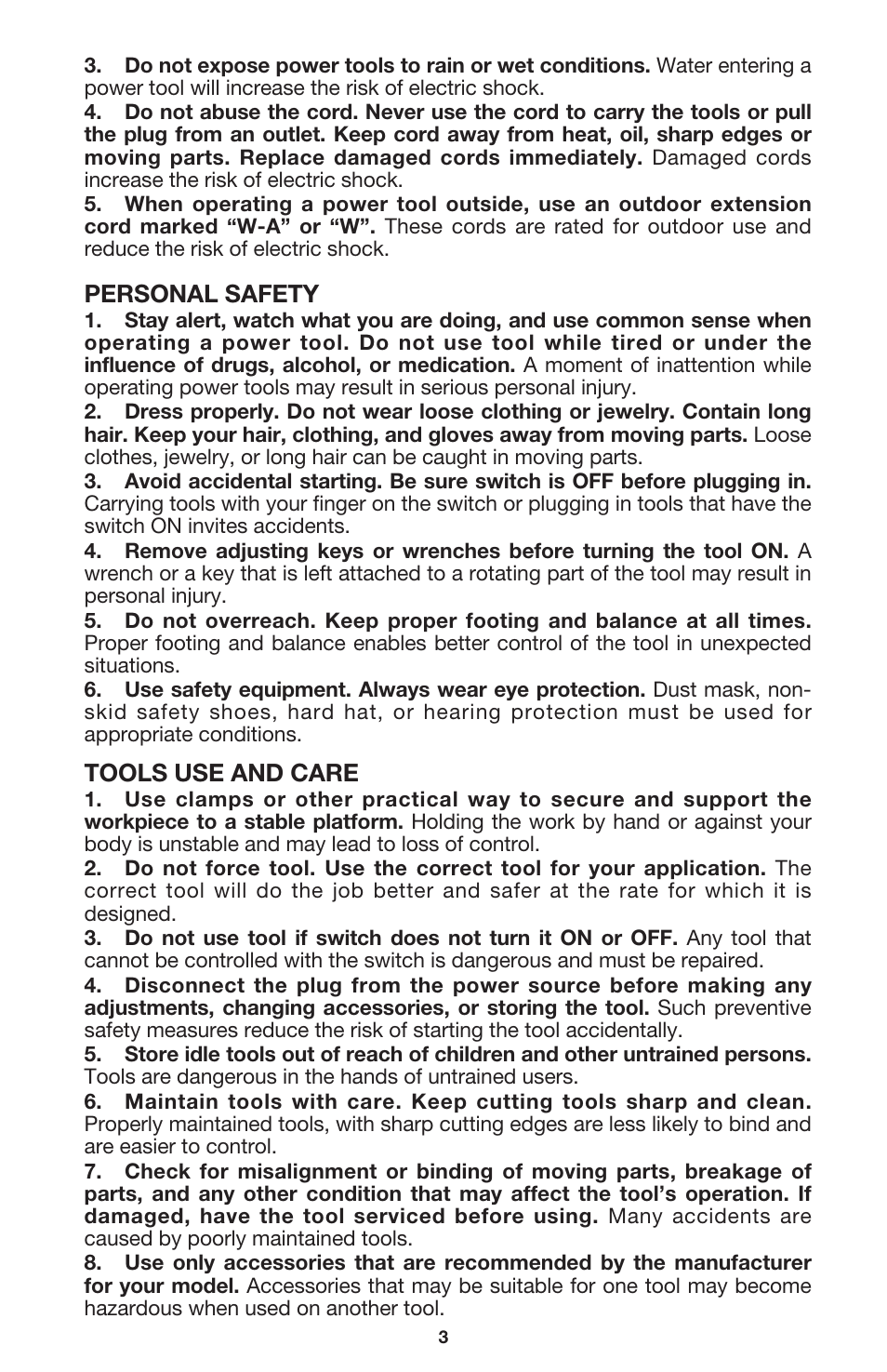 Personal safety, Tools use and care | Porter-Cable 7537 User Manual | Page 3 / 15