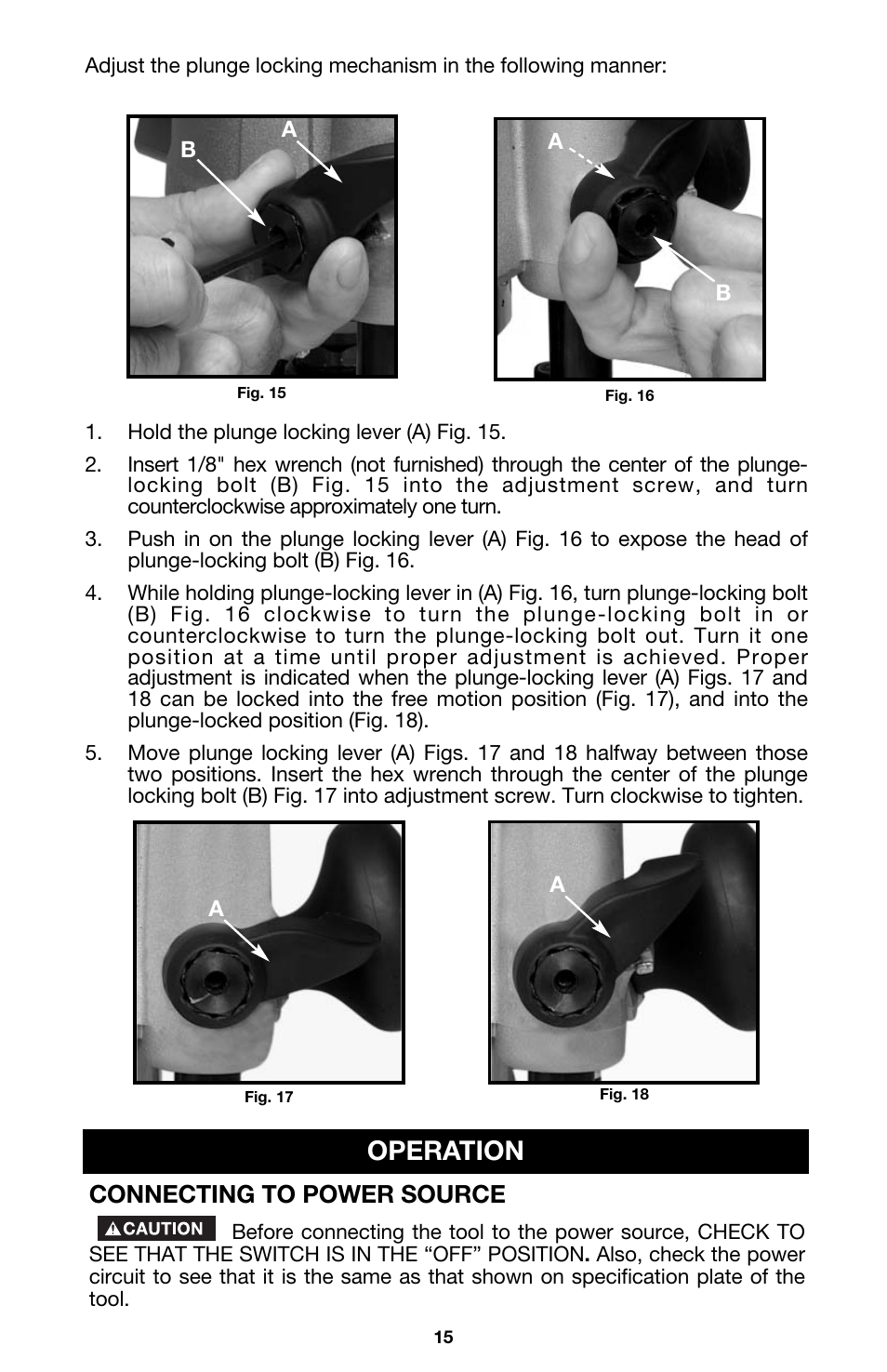 Operation, Connecting to power source | Porter-Cable 891 User Manual | Page 15 / 23