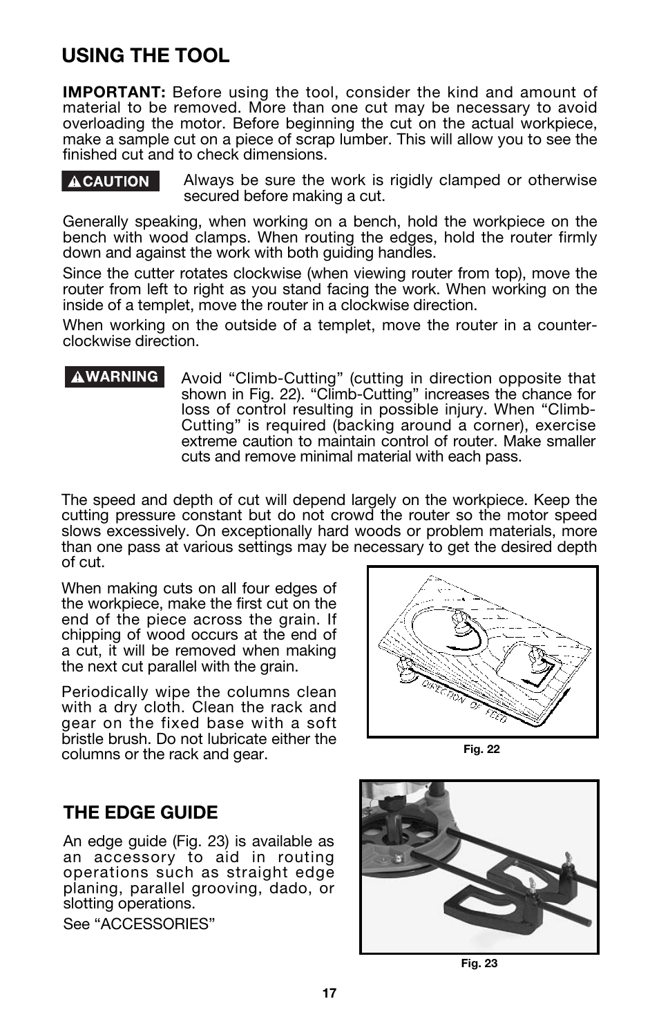 Using the tool, The edge guide | Porter-Cable 891 User Manual | Page 17 / 23