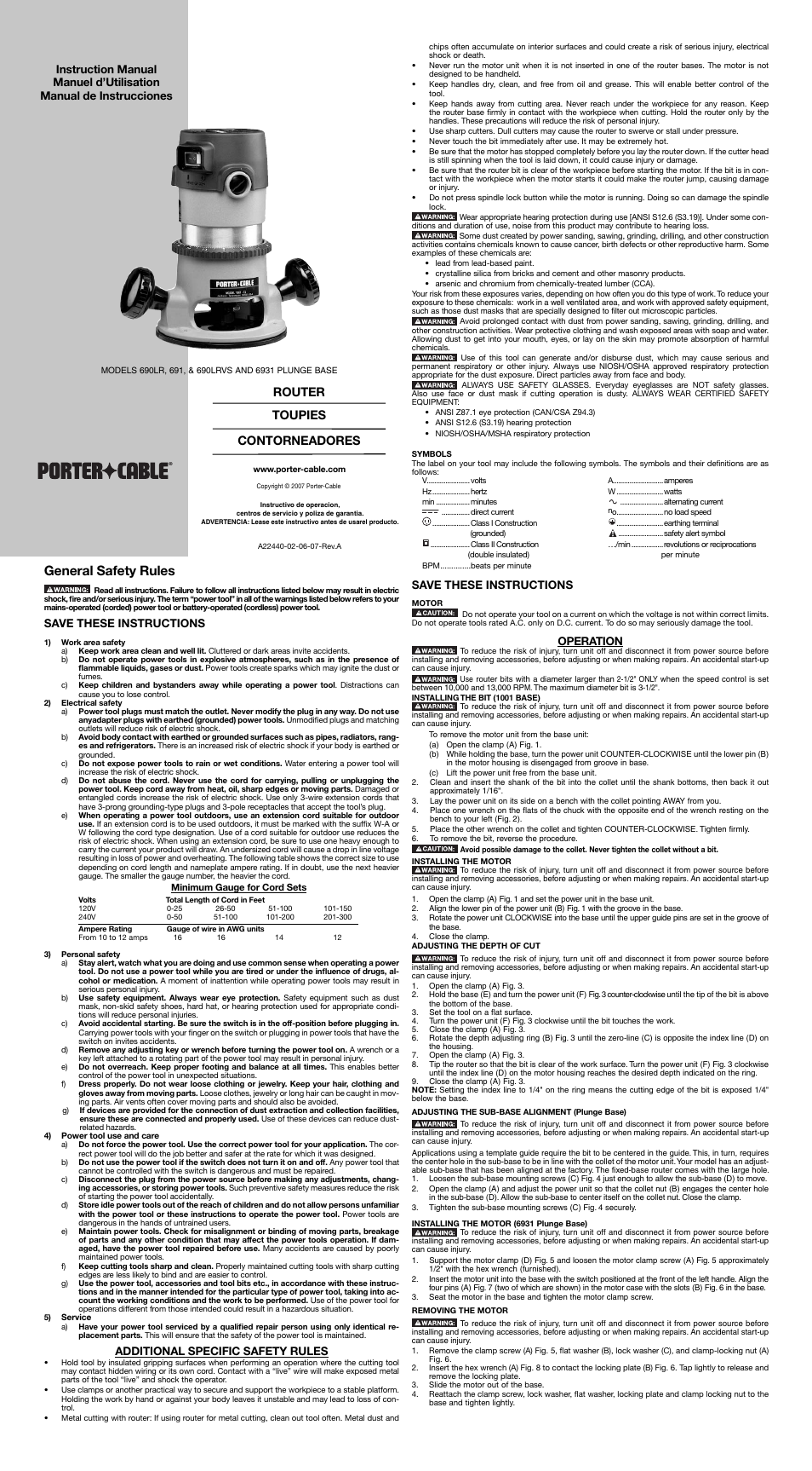 Porter-Cable A22440 User Manual | 6 pages