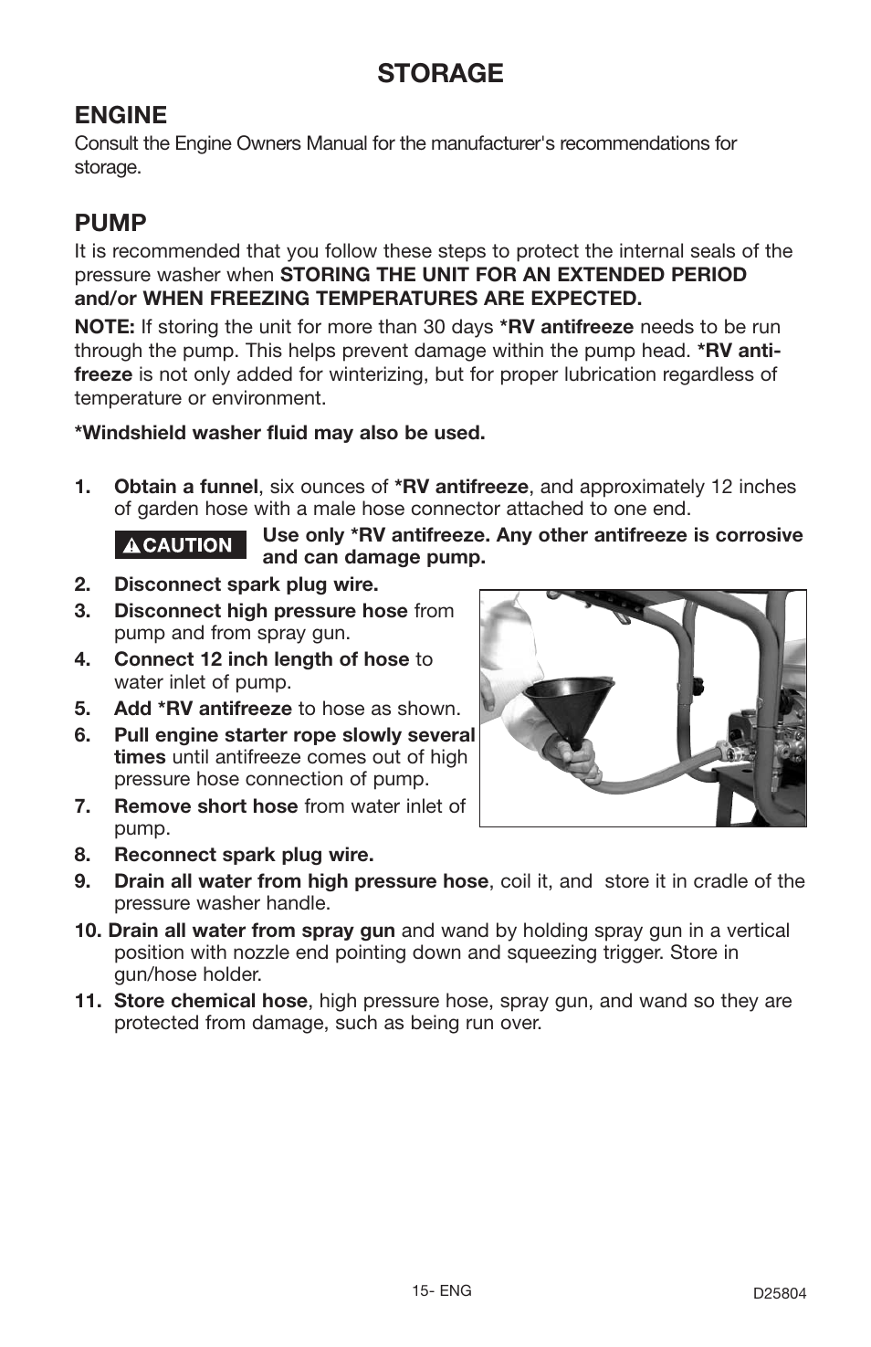 Storage, Engine, Pump | Porter-Cable D25804-025-1 User Manual | Page 15 / 20
