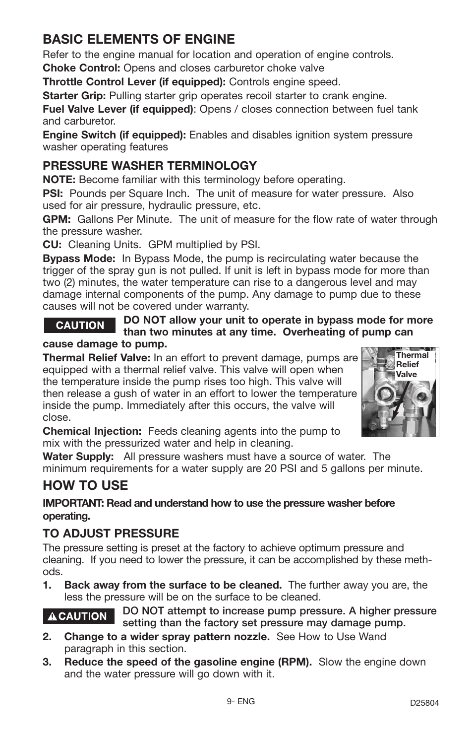 How to use, Basic elements of engine | Porter-Cable D25804-025-1 User Manual | Page 9 / 20