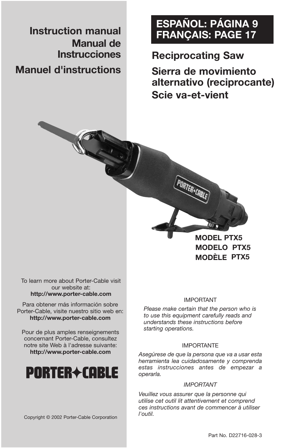 Porter-Cable PTX5 User Manual | 8 pages