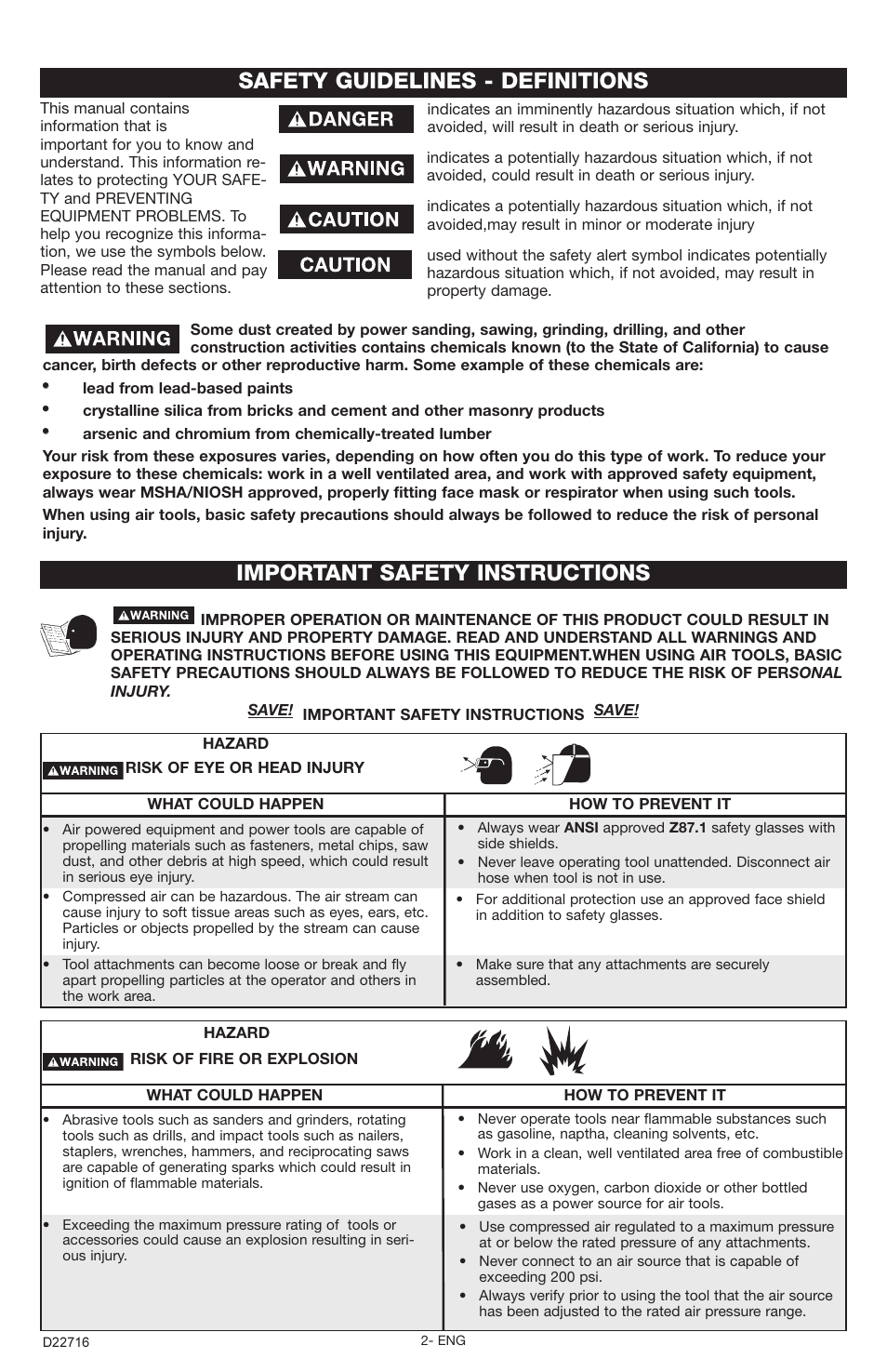 Safety guidelines - definitions, Important safety instructions | Porter-Cable PTX5 User Manual | Page 2 / 8