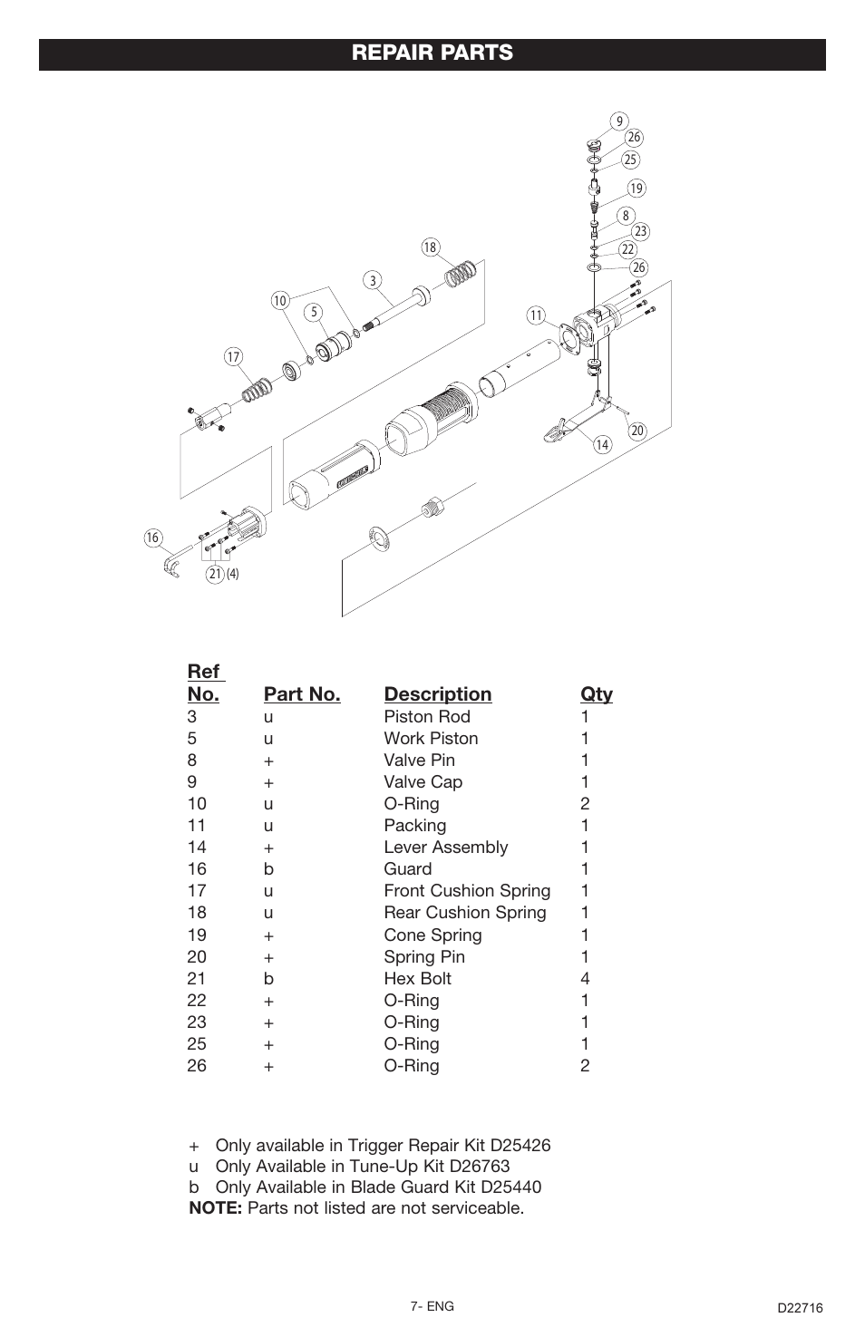 Repair parts | Porter-Cable PTX5 User Manual | Page 7 / 8