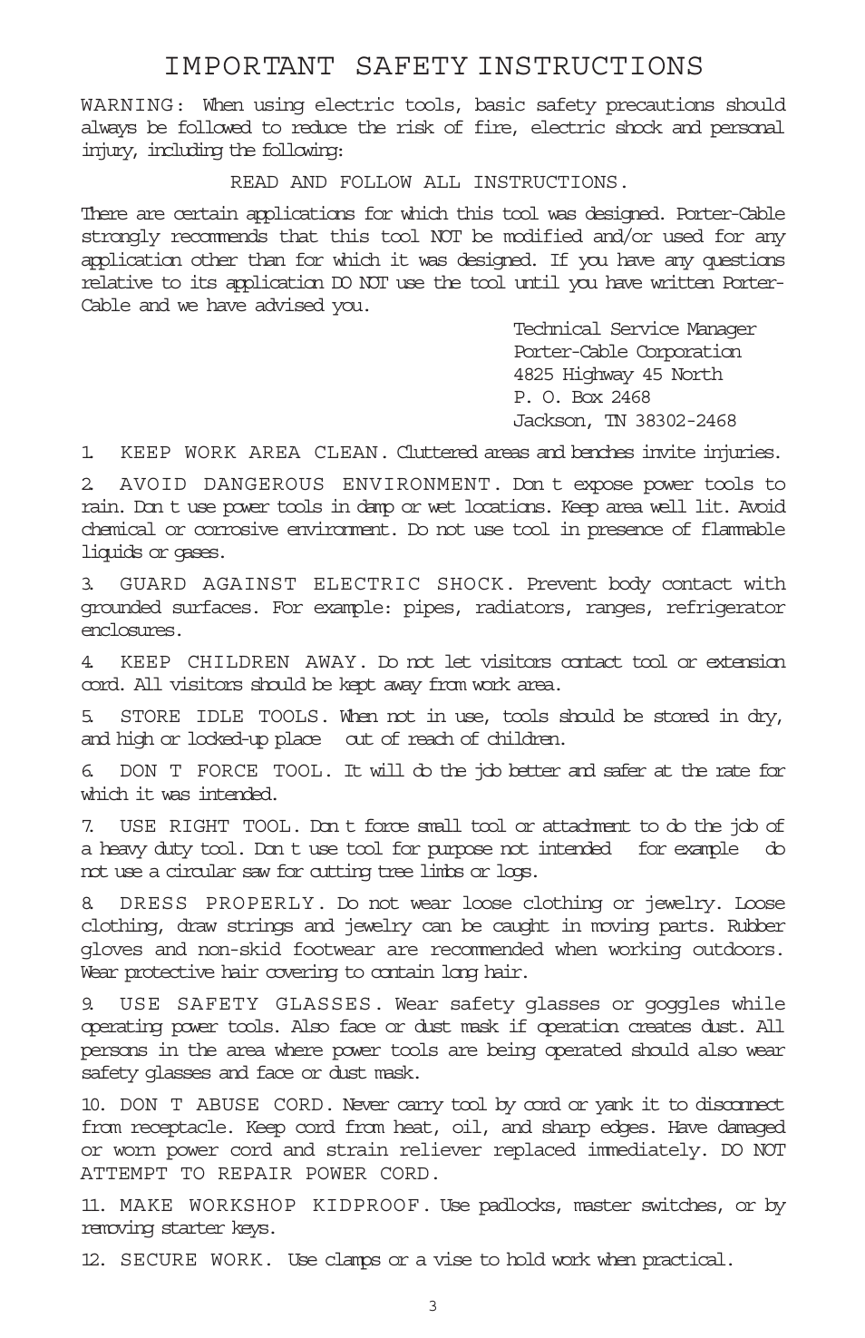 Important safety instructions | Porter-Cable 698 User Manual | Page 3 / 19