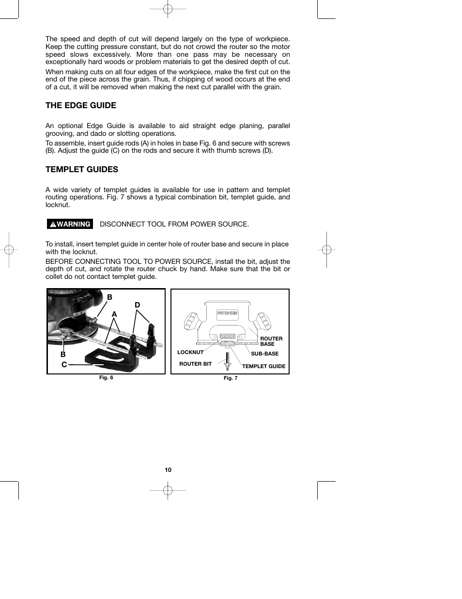 The edge guide, Templet guides | Porter-Cable 100H User Manual | Page 10 / 13