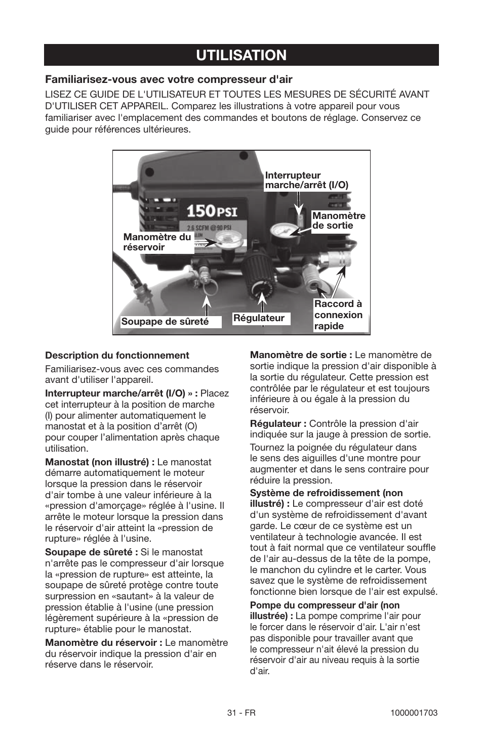 Utilisation | Porter-Cable 1000001703 User Manual | Page 31 / 60